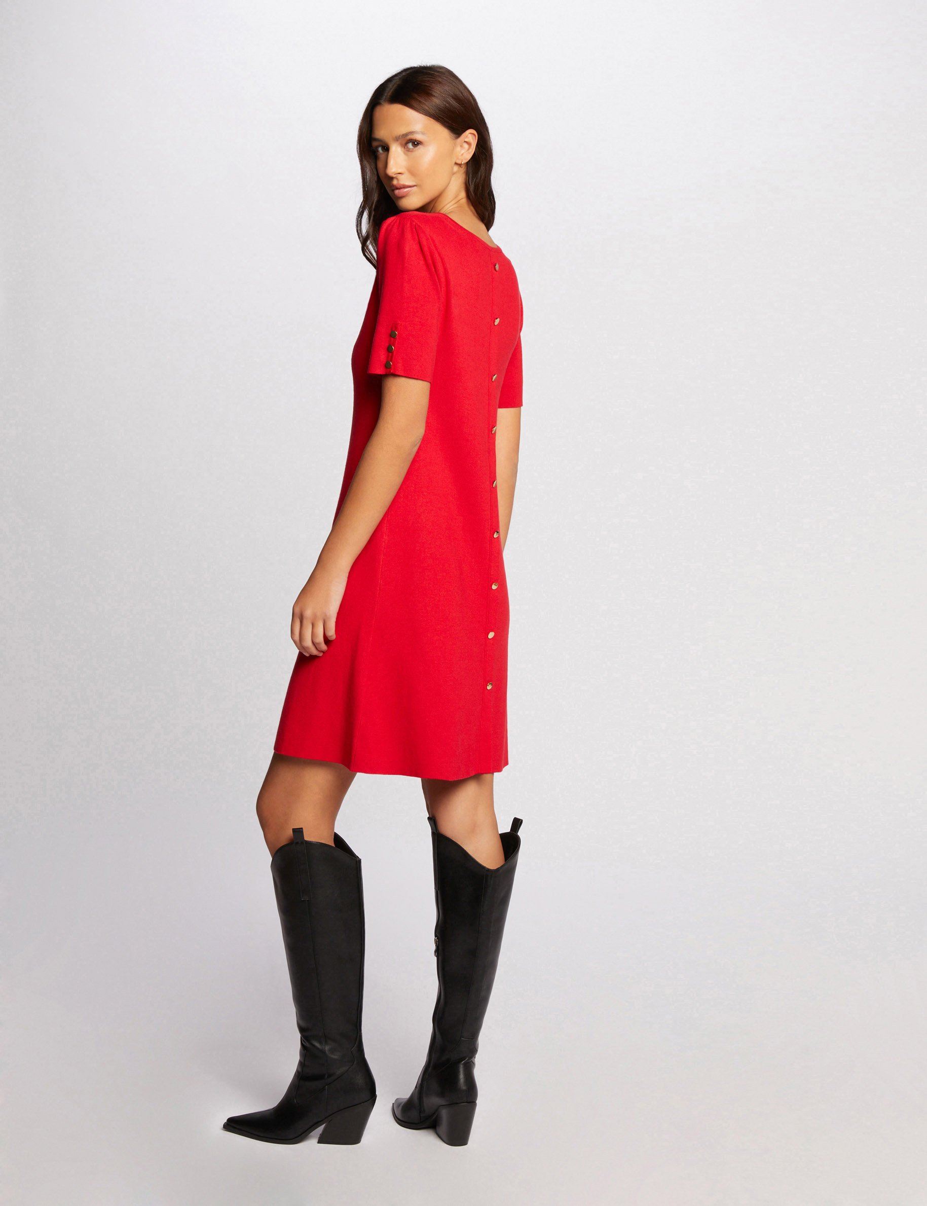 Robe tricot longueur genou droite rouge femme