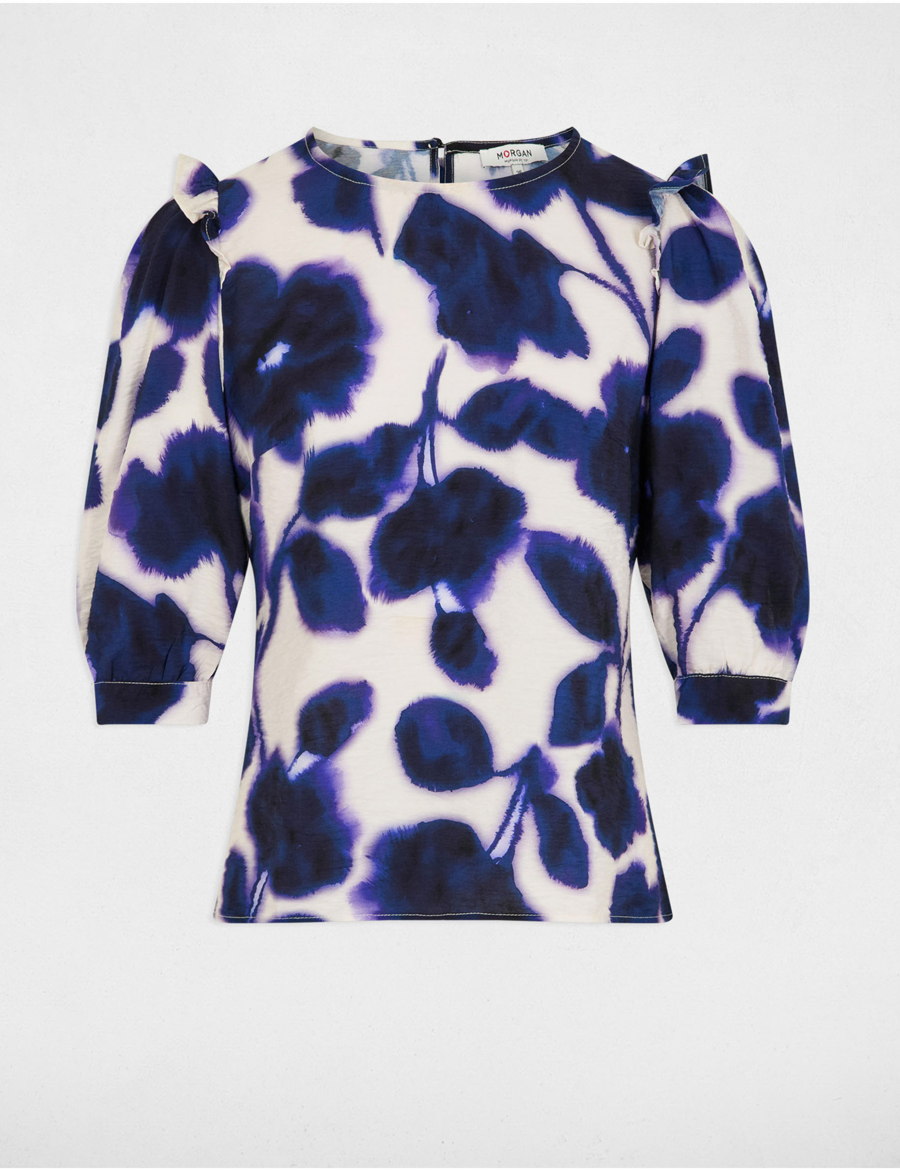 Blouse met 3/4 mouwen en bladprint meerkleurig vrouw