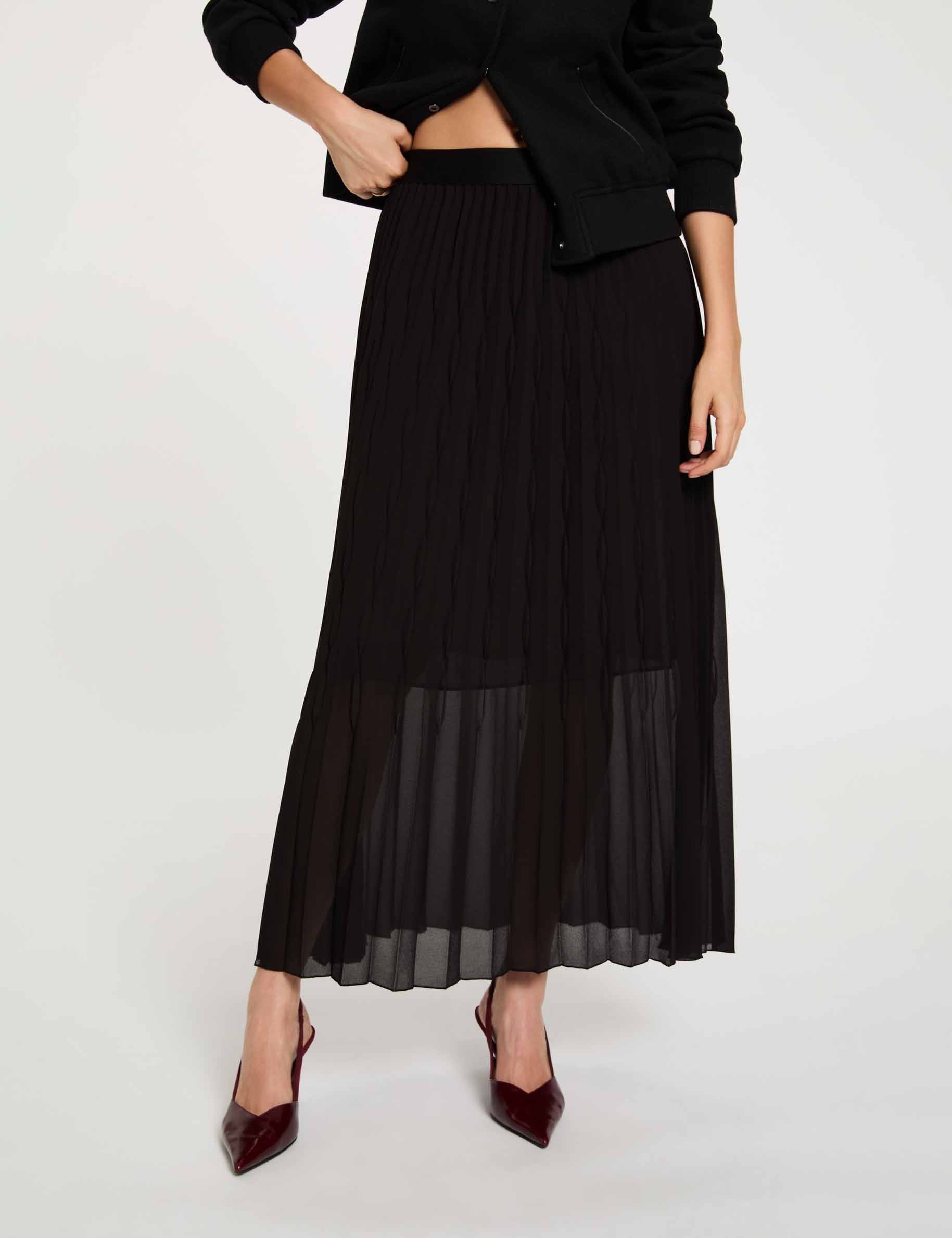 Jupe longue pliss&eacute;e noir femme