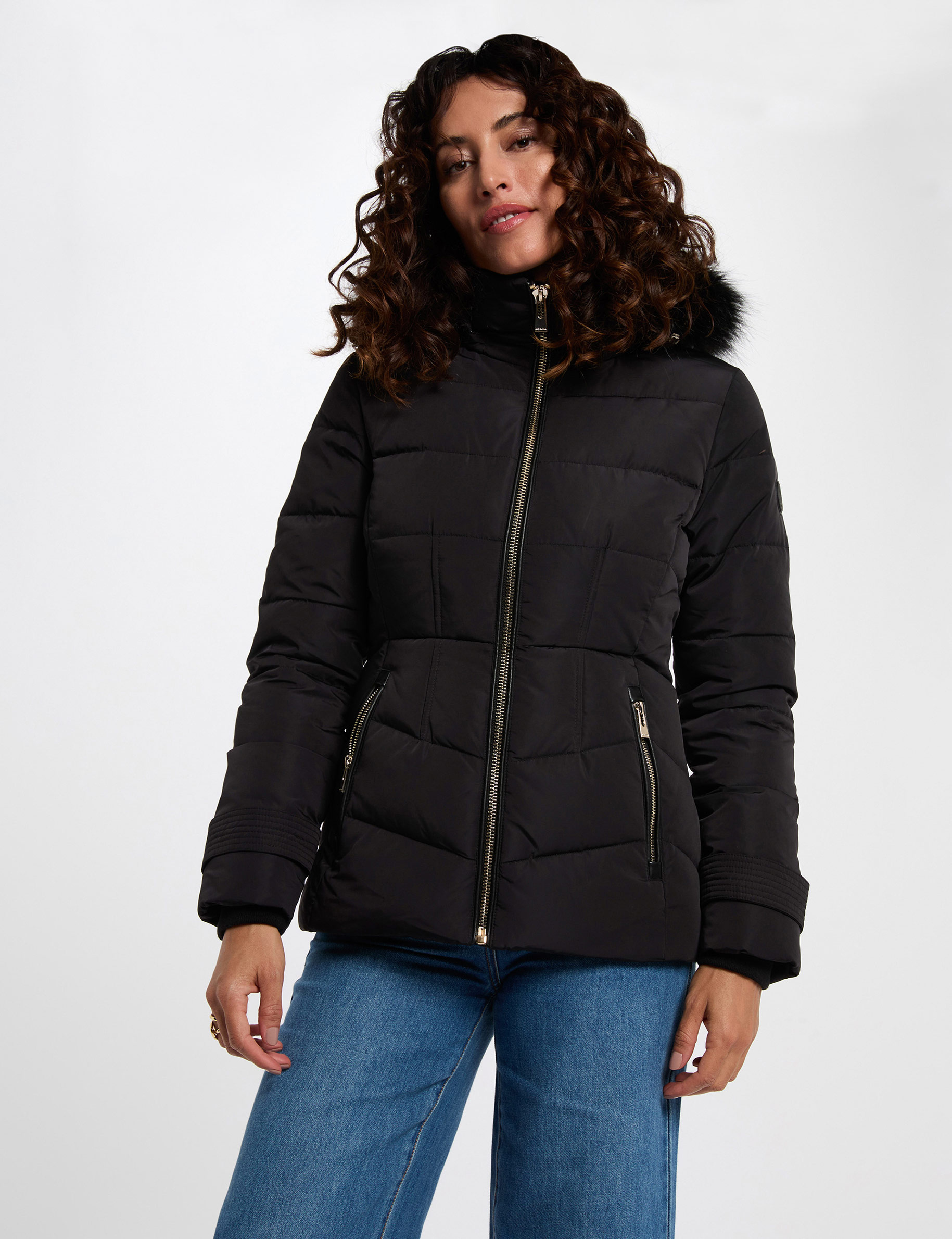 Doudoune courte ajustée noir femme