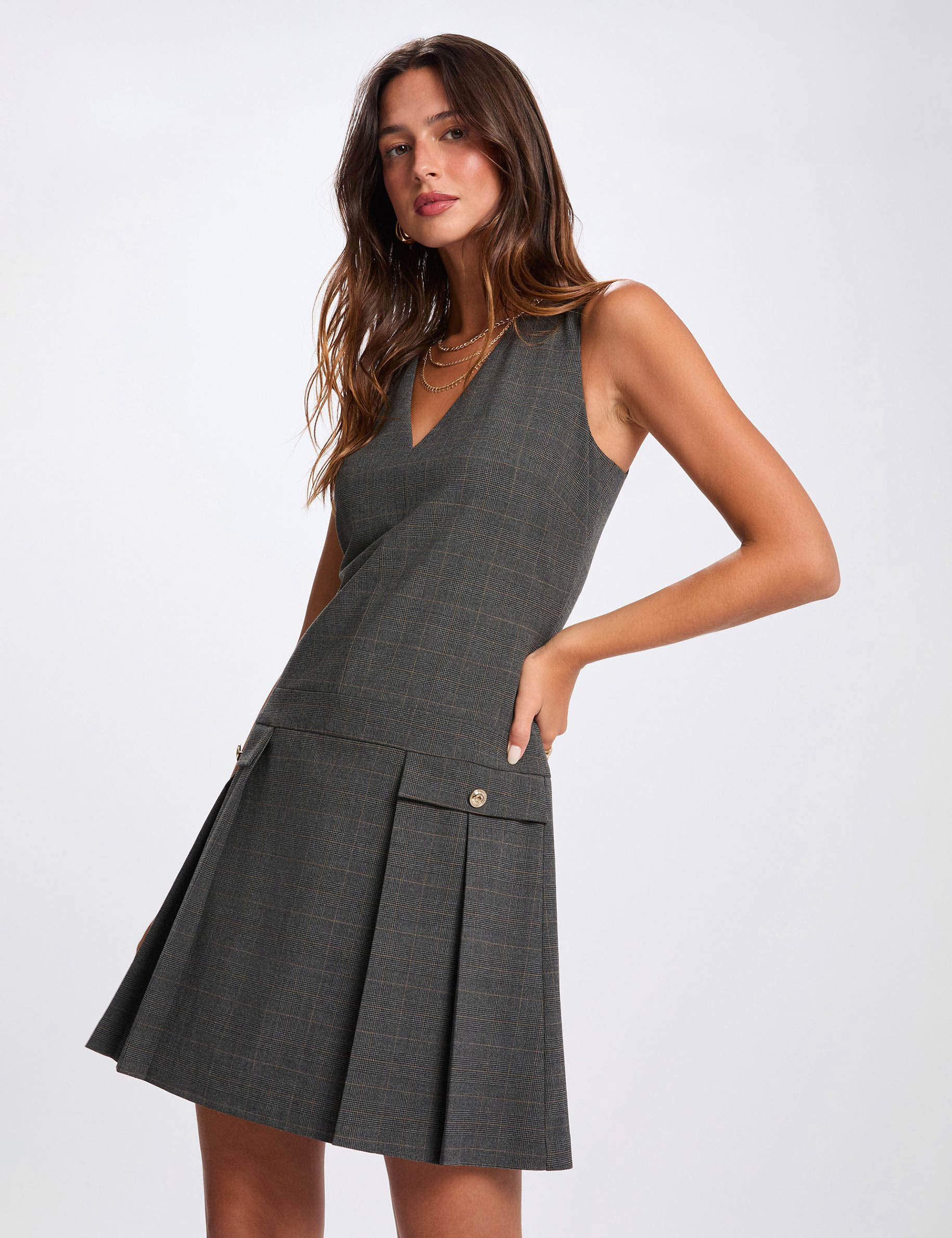 Robe chasuble ajustée gris moyen femme