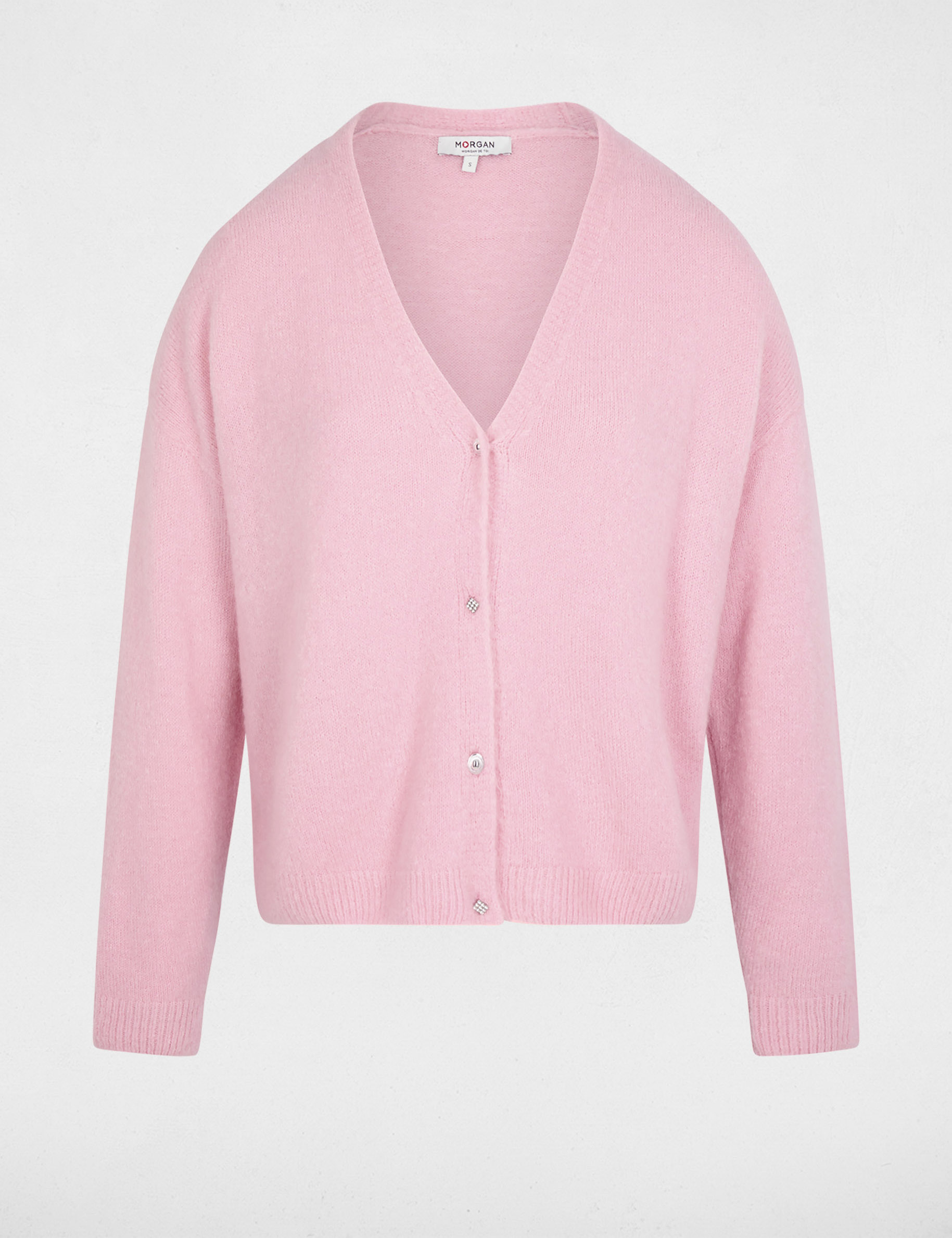 Gilet tricot col v rose pastel femme