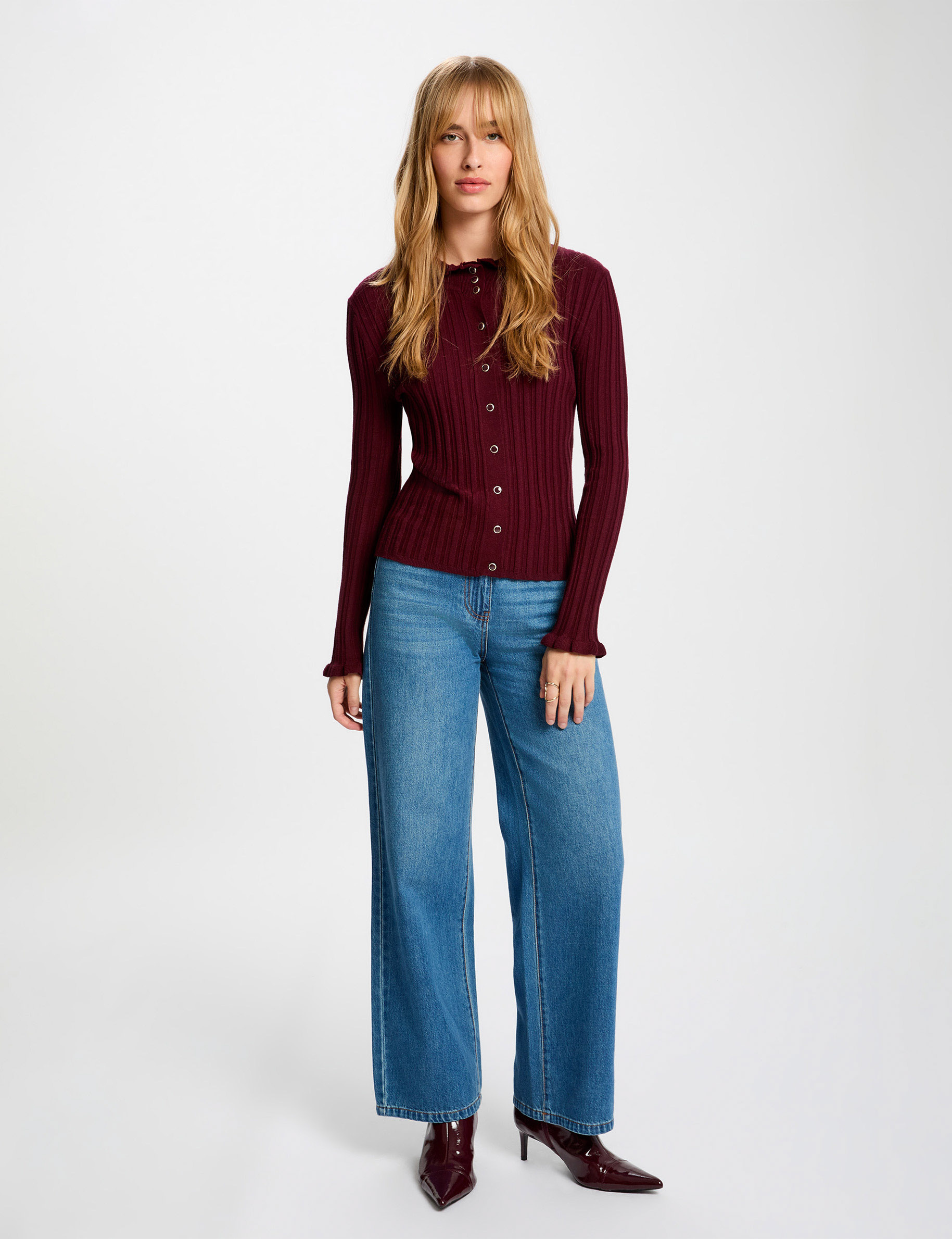 pull col montant ajuste prune femme Pull col montant ajusté prune femme