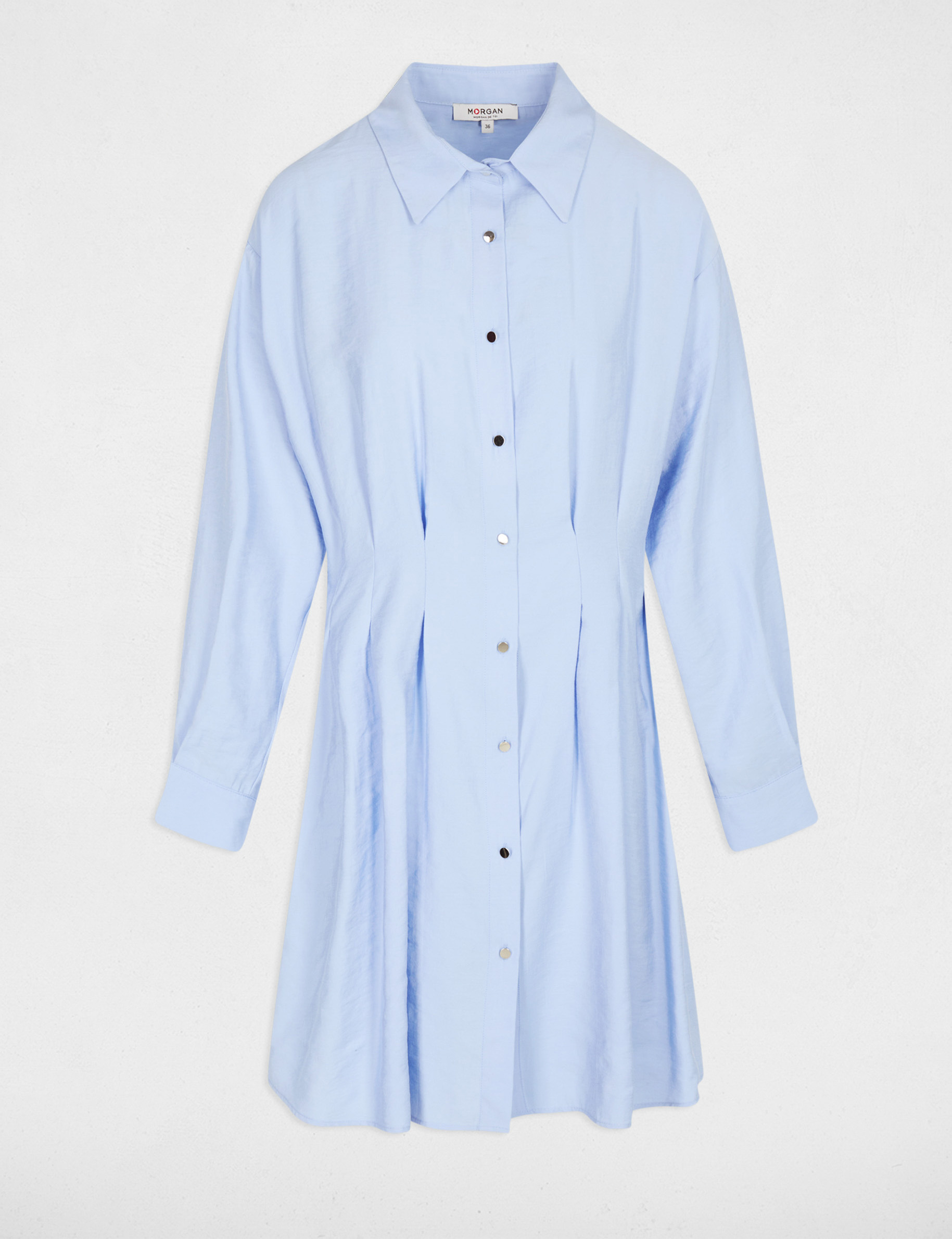 Robe chemise plis taille bleu ciel femme