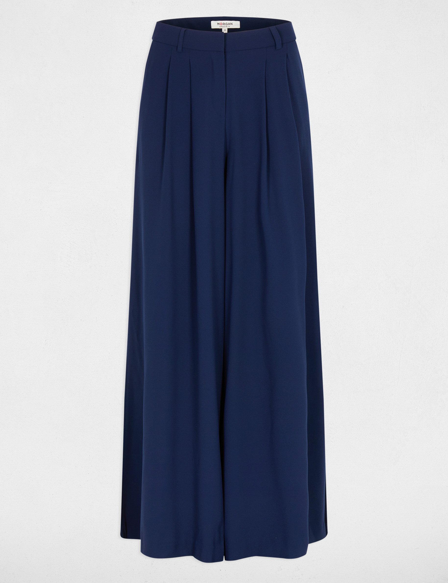 Pantalon large fluide bleu marine femme