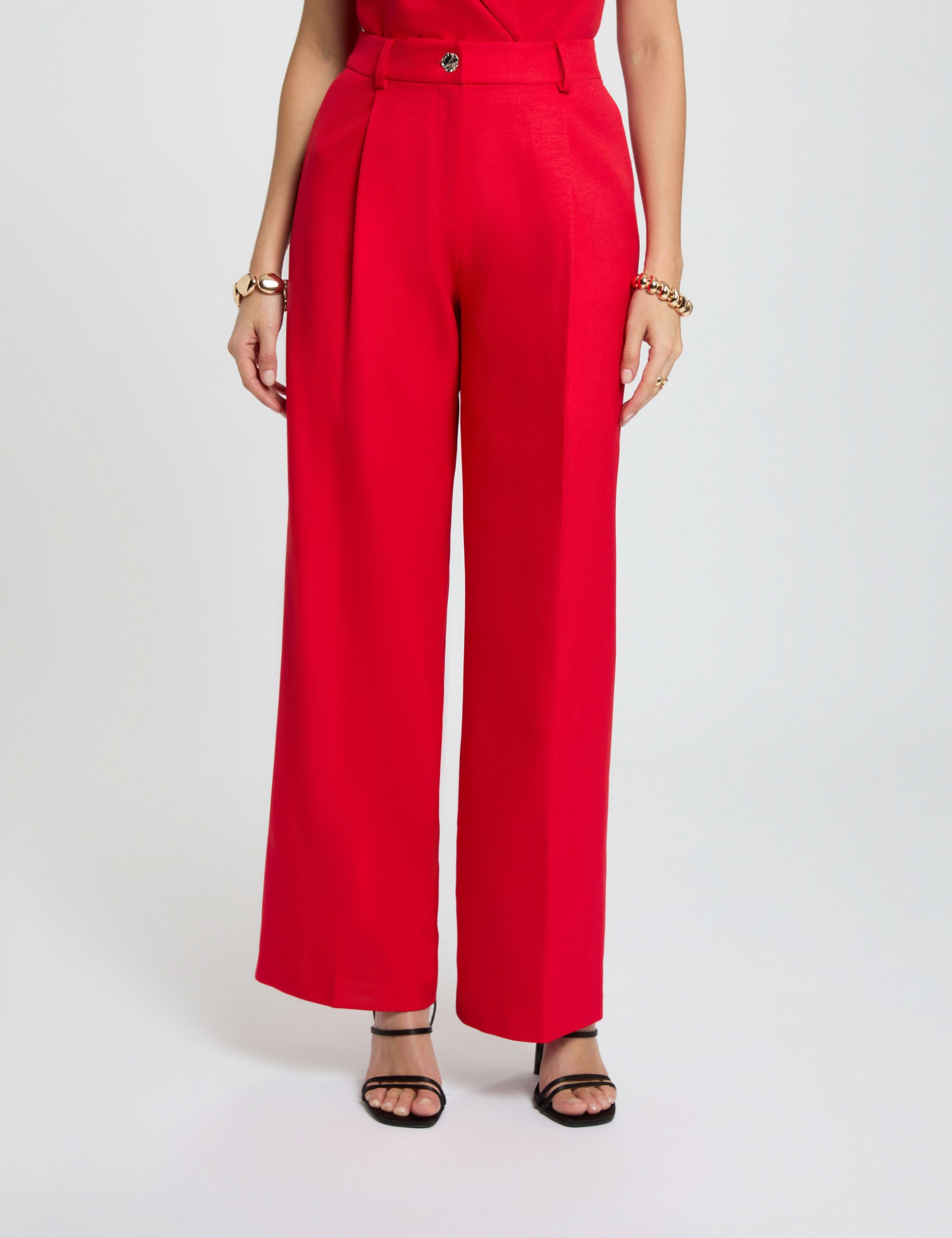Broek met hoge taille, wijd rood vrouw