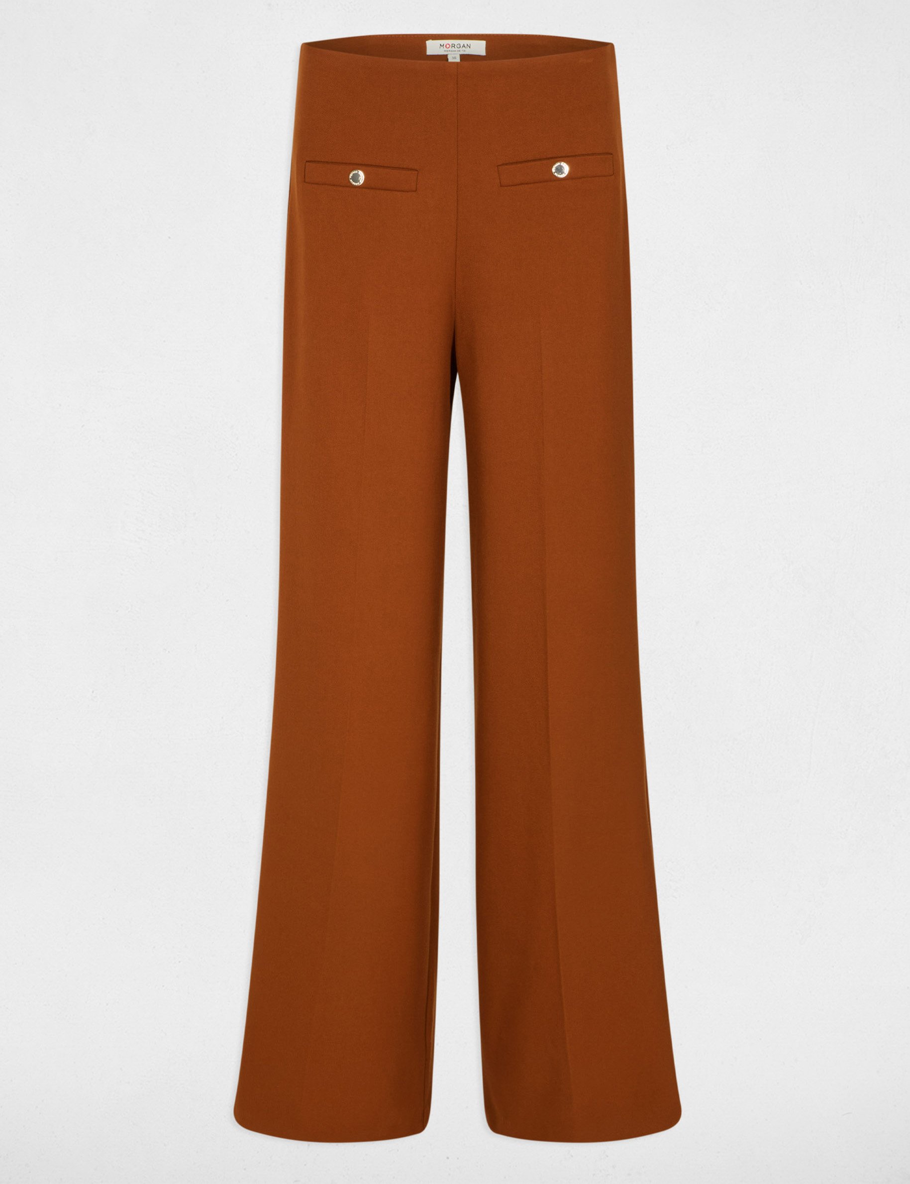 Hoge taille brede broek cognacbruin vrouw