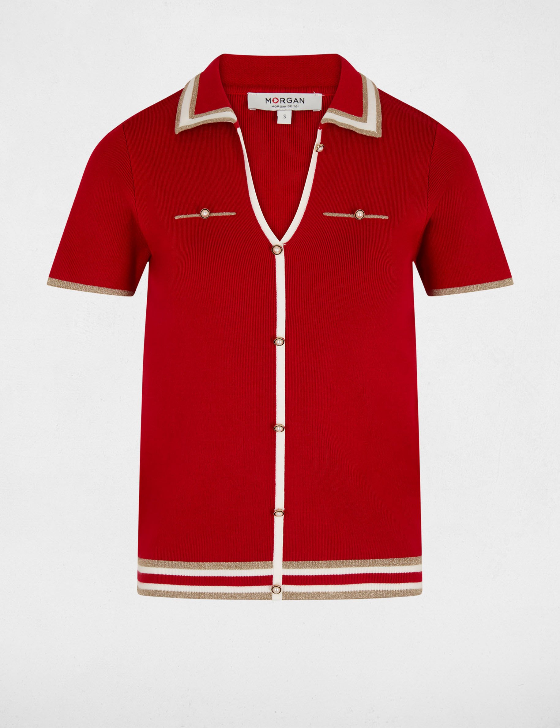 Trui met korte mouwen en polokraag rood vrouw