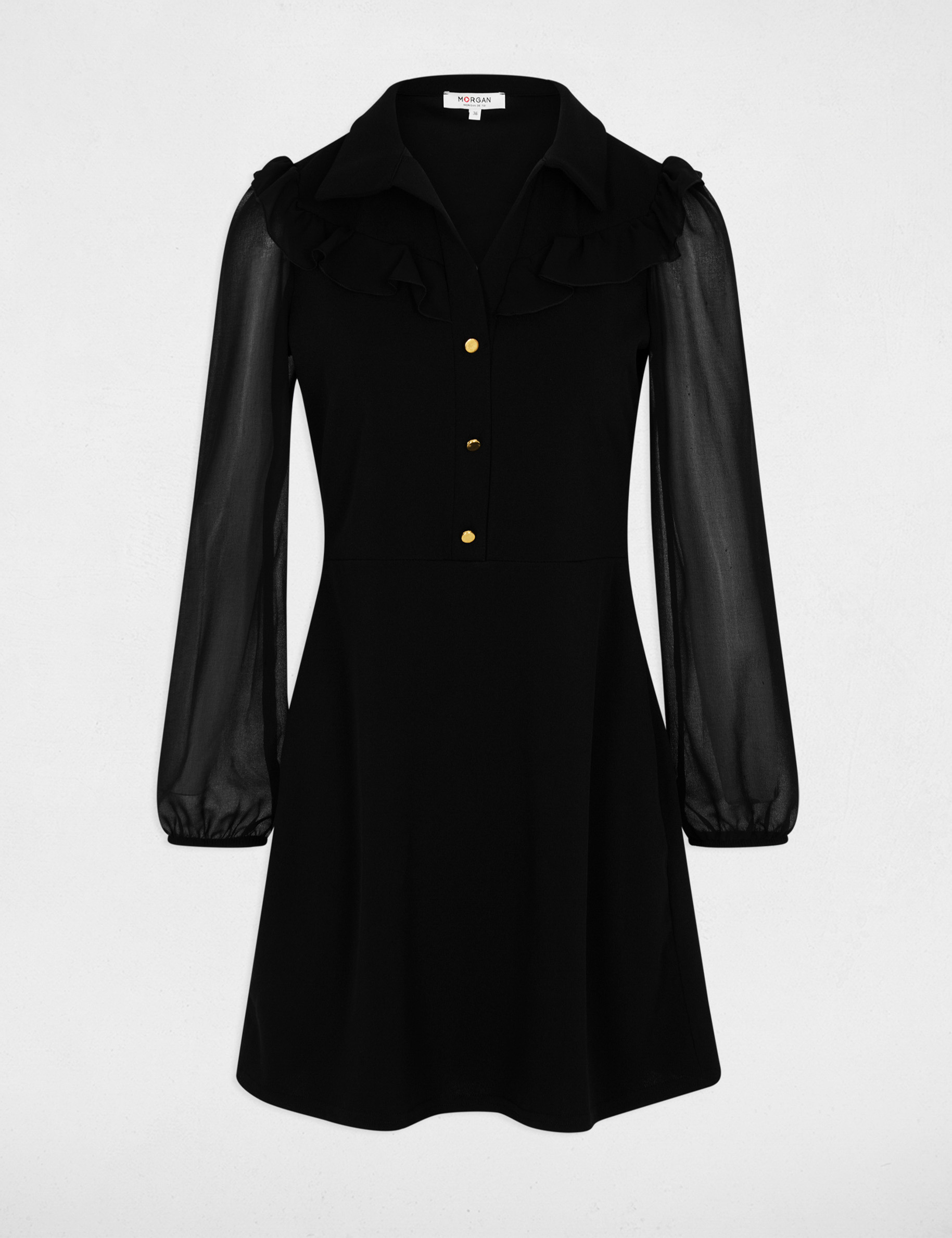 Korte jurk met reverskraag zwart vrouw