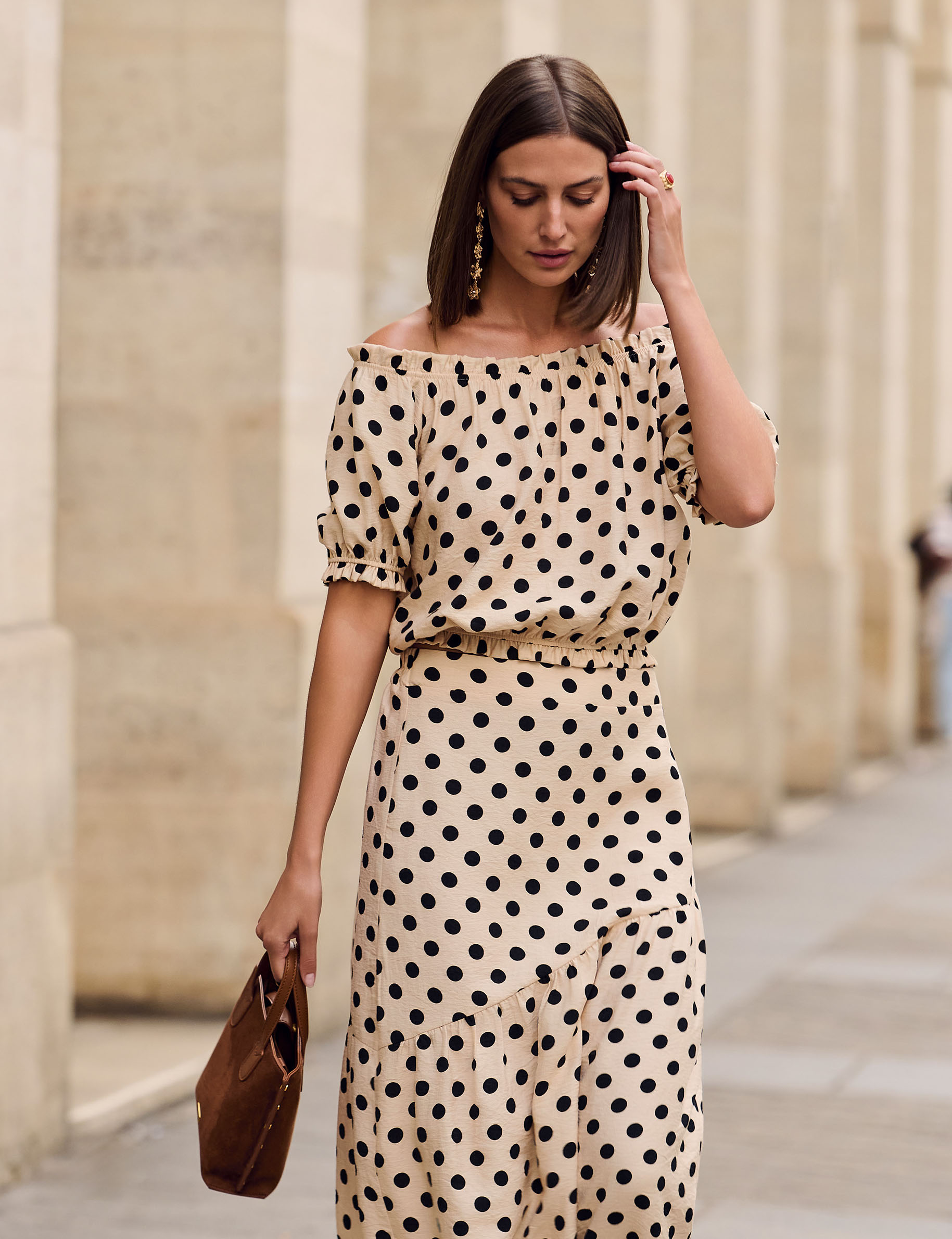 Vloeiende bardot-top meerkleurig vrouw