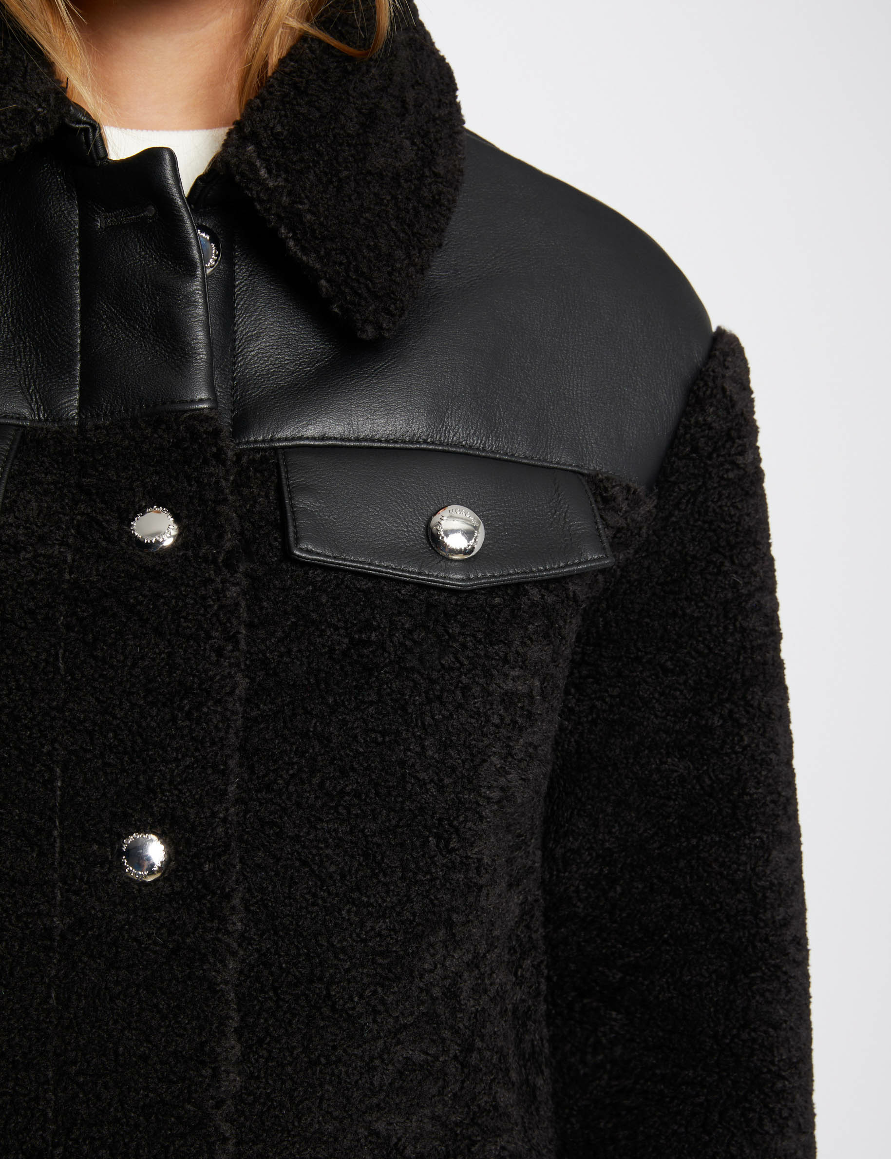 manteau details simili cuir noir femme Manteau détails simili cuir noir femme