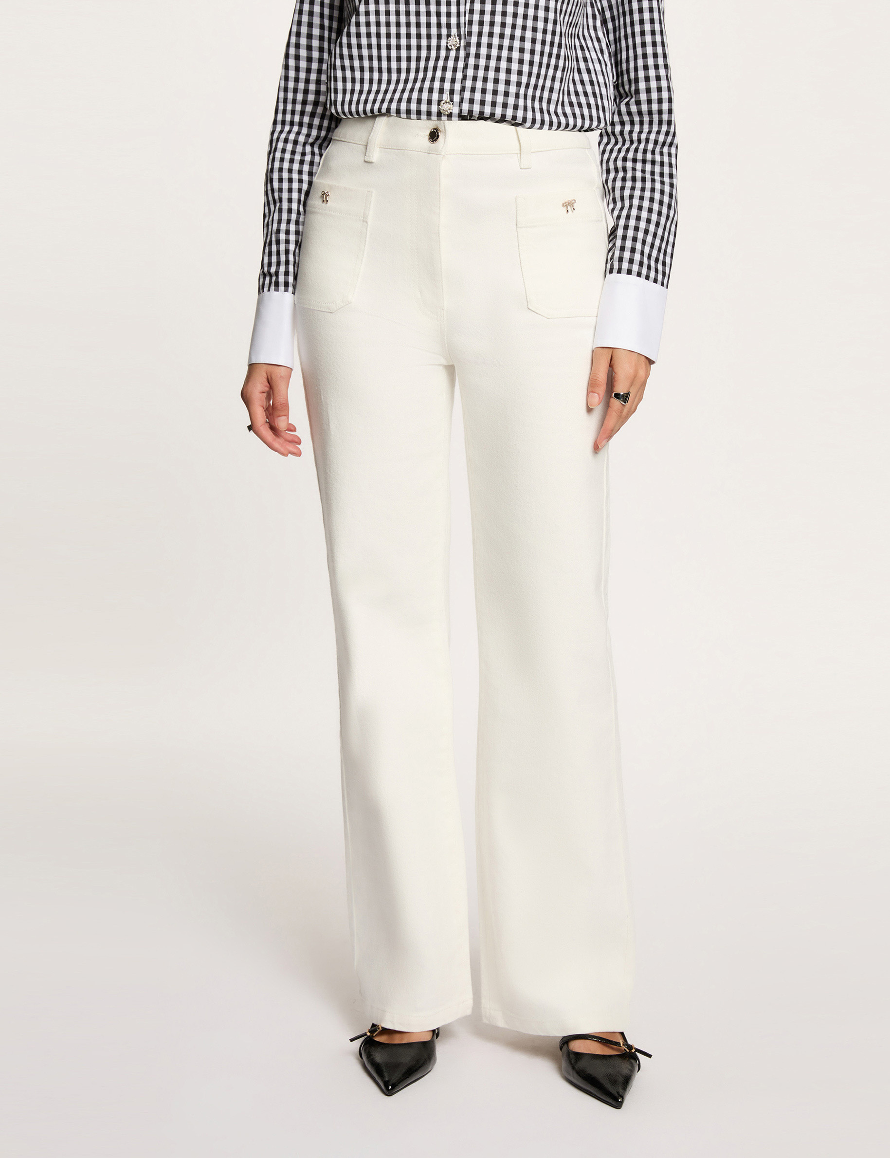 Wijde 7/8 jeans helder wit vrouw