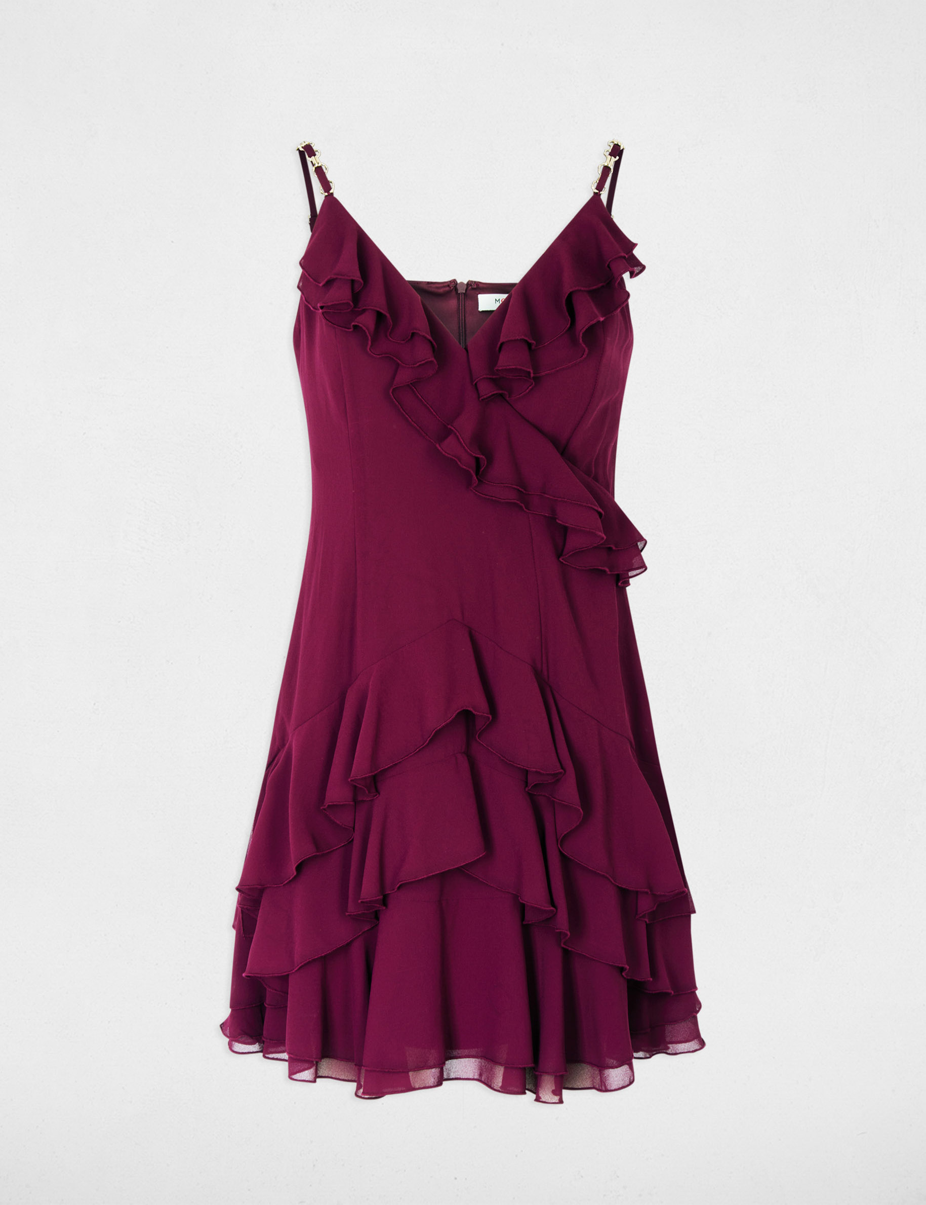 Robe courte col v prune femme