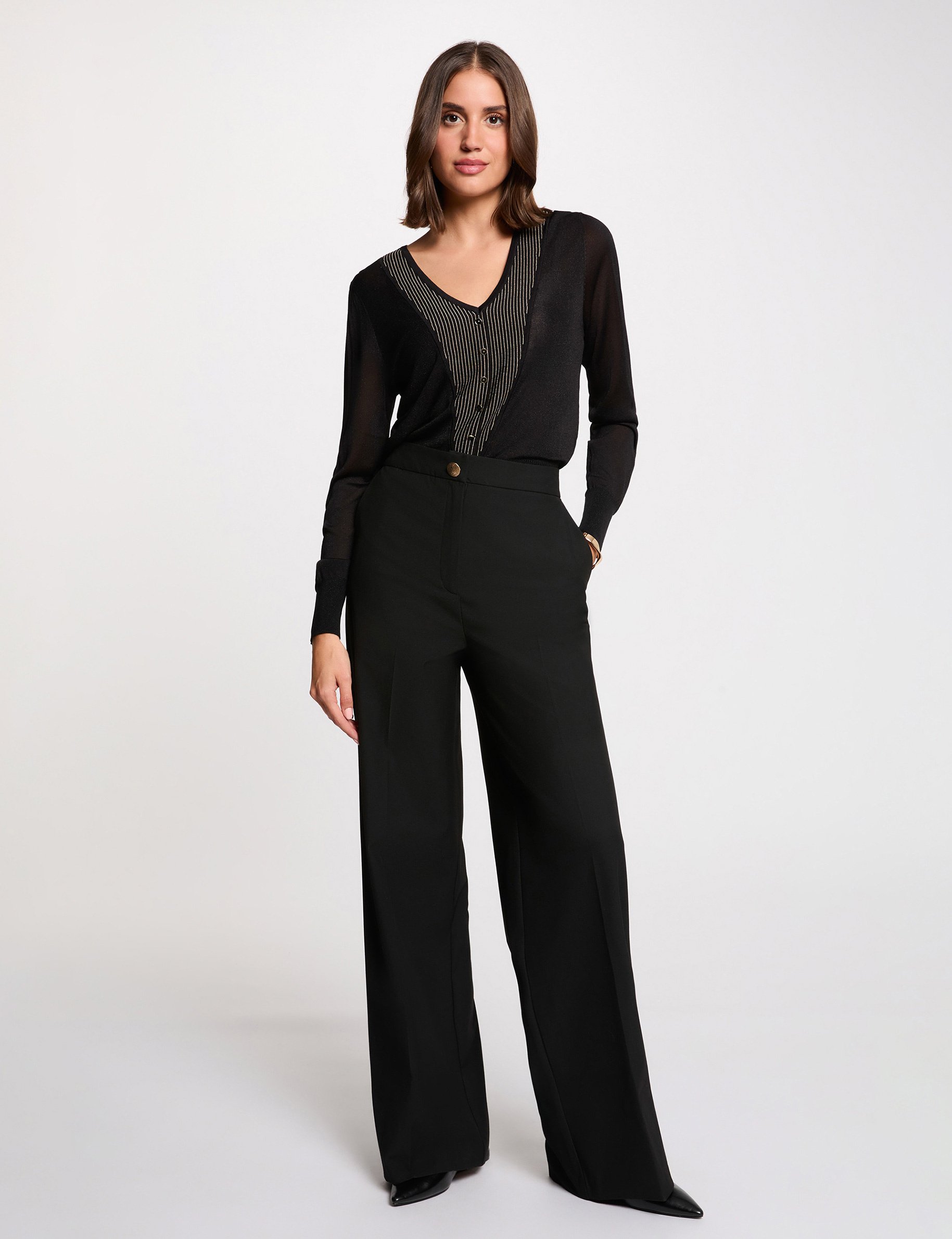 pull col v metallise noir femme Pull col v métallisé noir femme