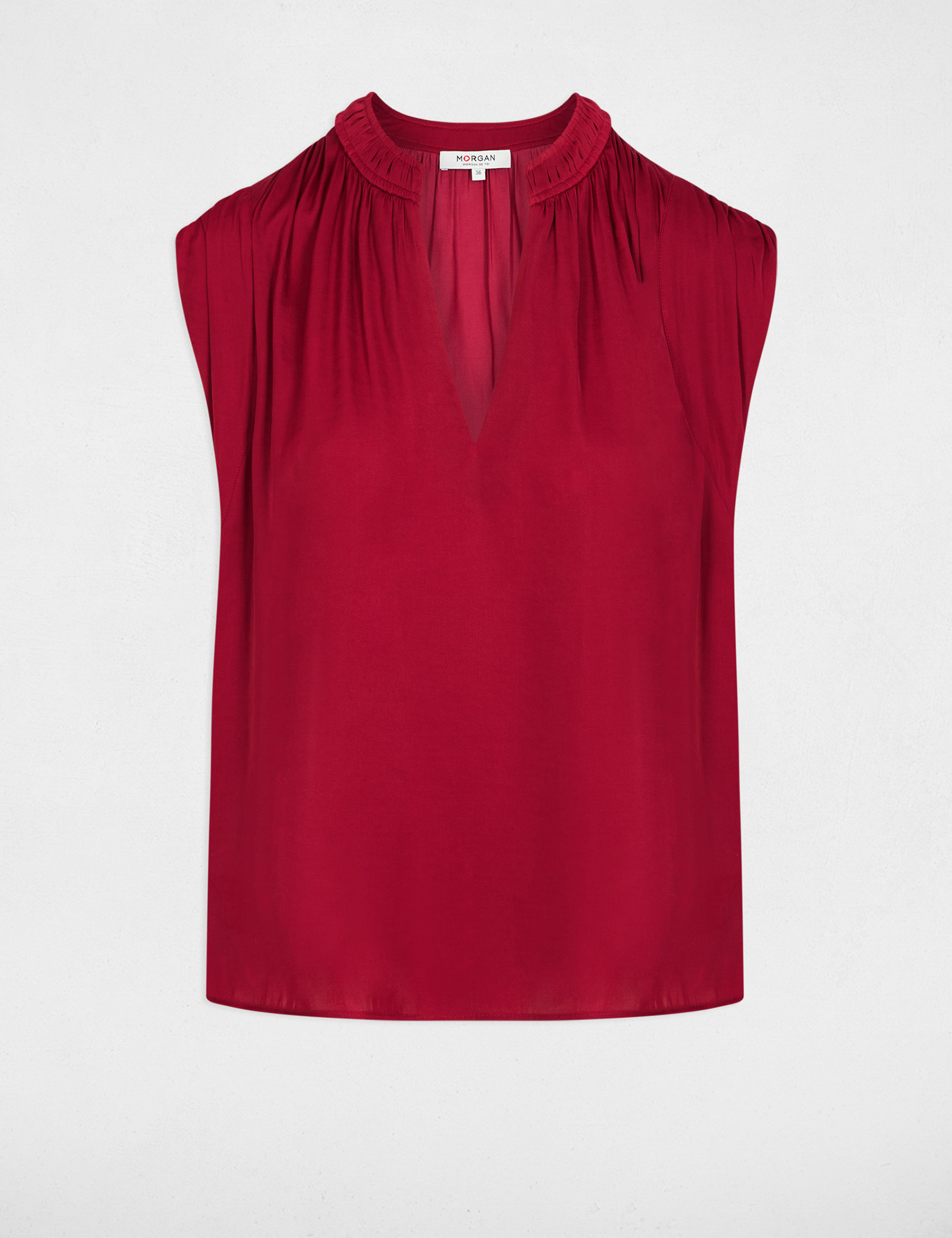 Blouse manches courtes satin bordeaux femme