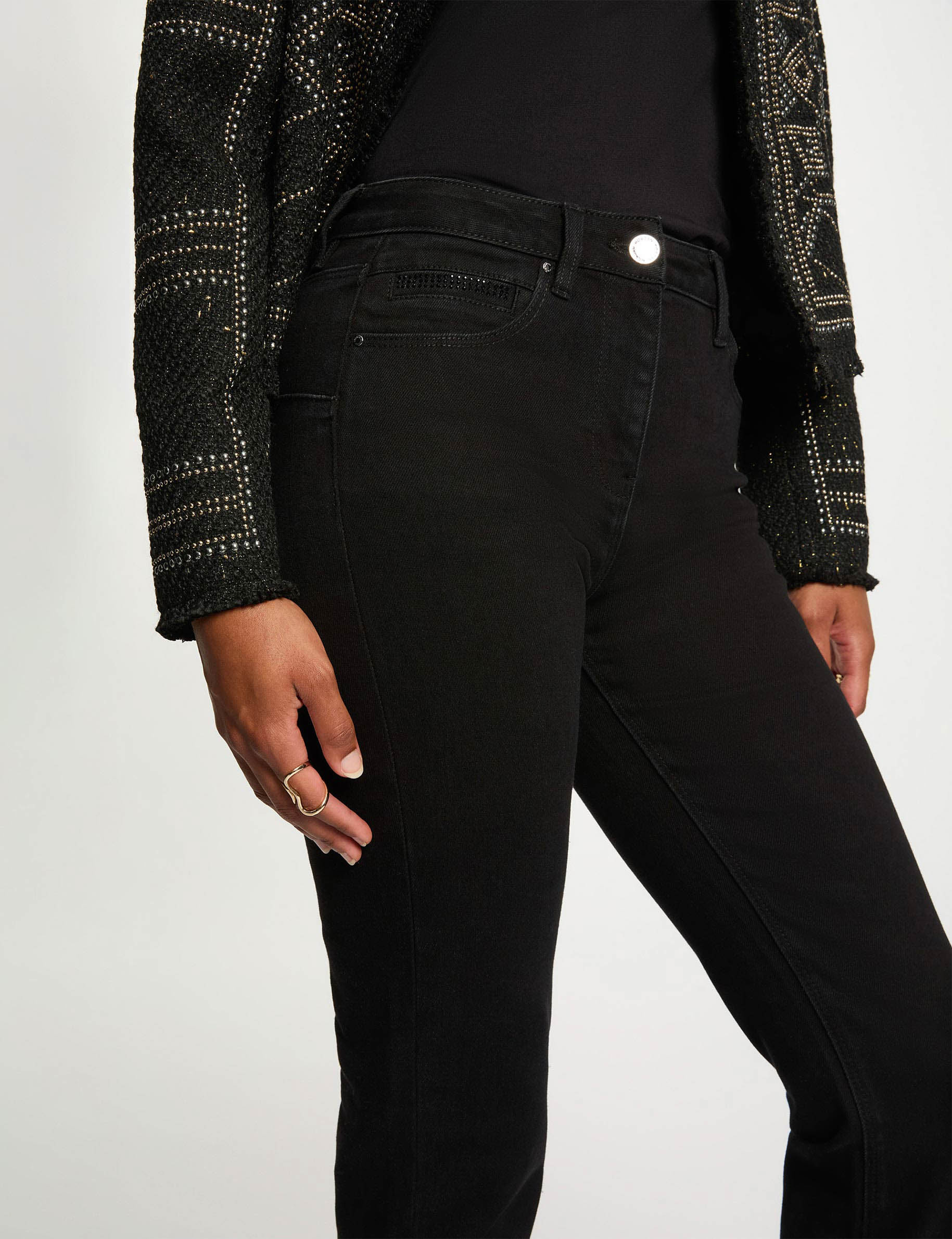 rechte jeans met strass zwart vrouw Rechte jeans met strass zwart vrouw