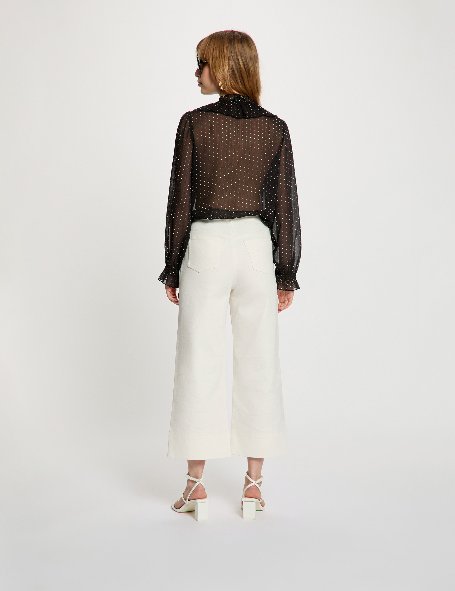 Chemise imprim&eacute;e col v noir femme