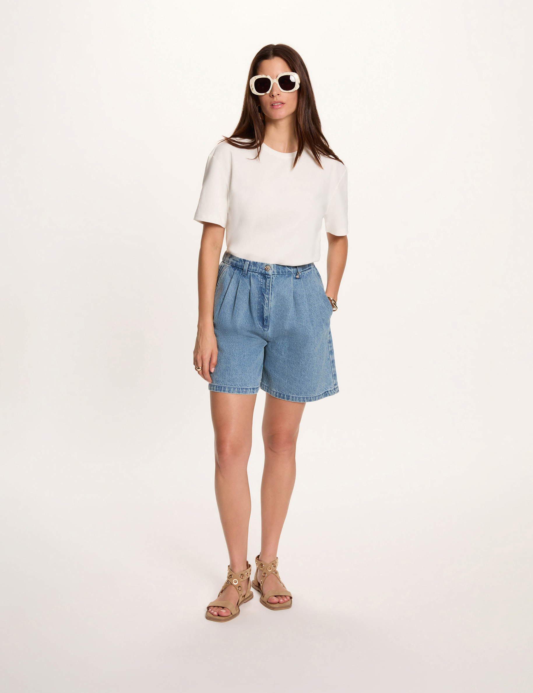 T-shirt met ronde hals helder wit vrouw