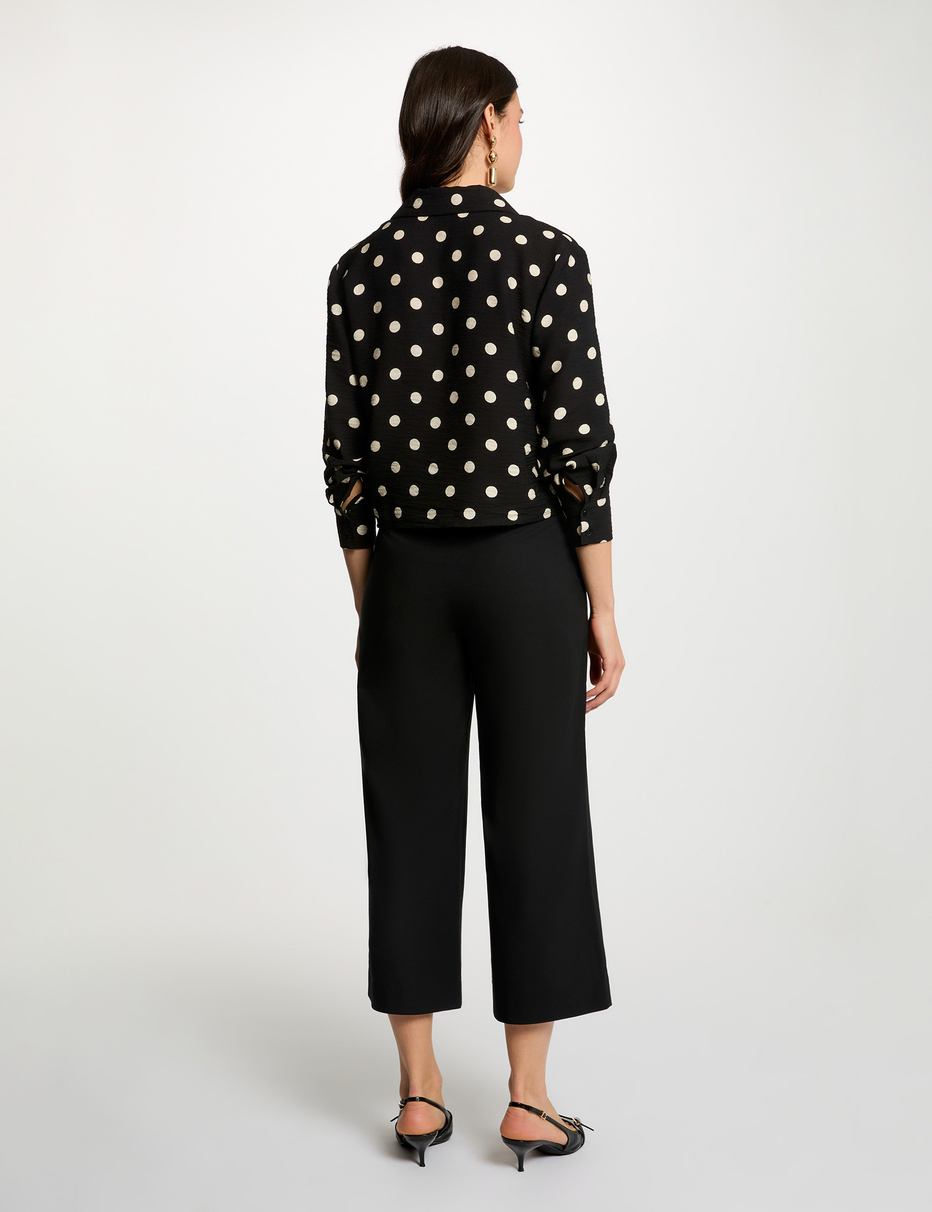 Wijde broek met hoge taille zwart vrouw