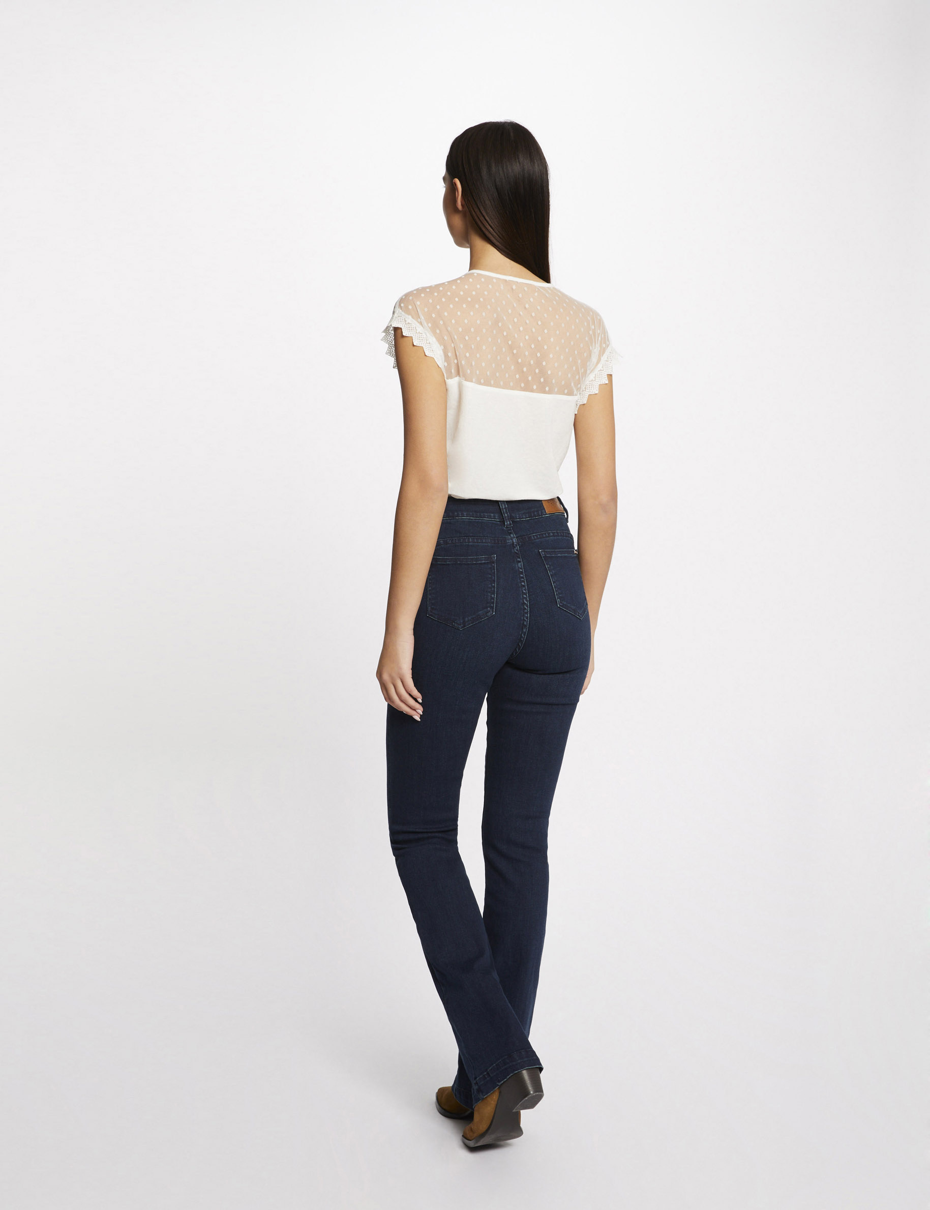 Jeans droit avec d&eacute;tails tress&eacute;s denim brut femme