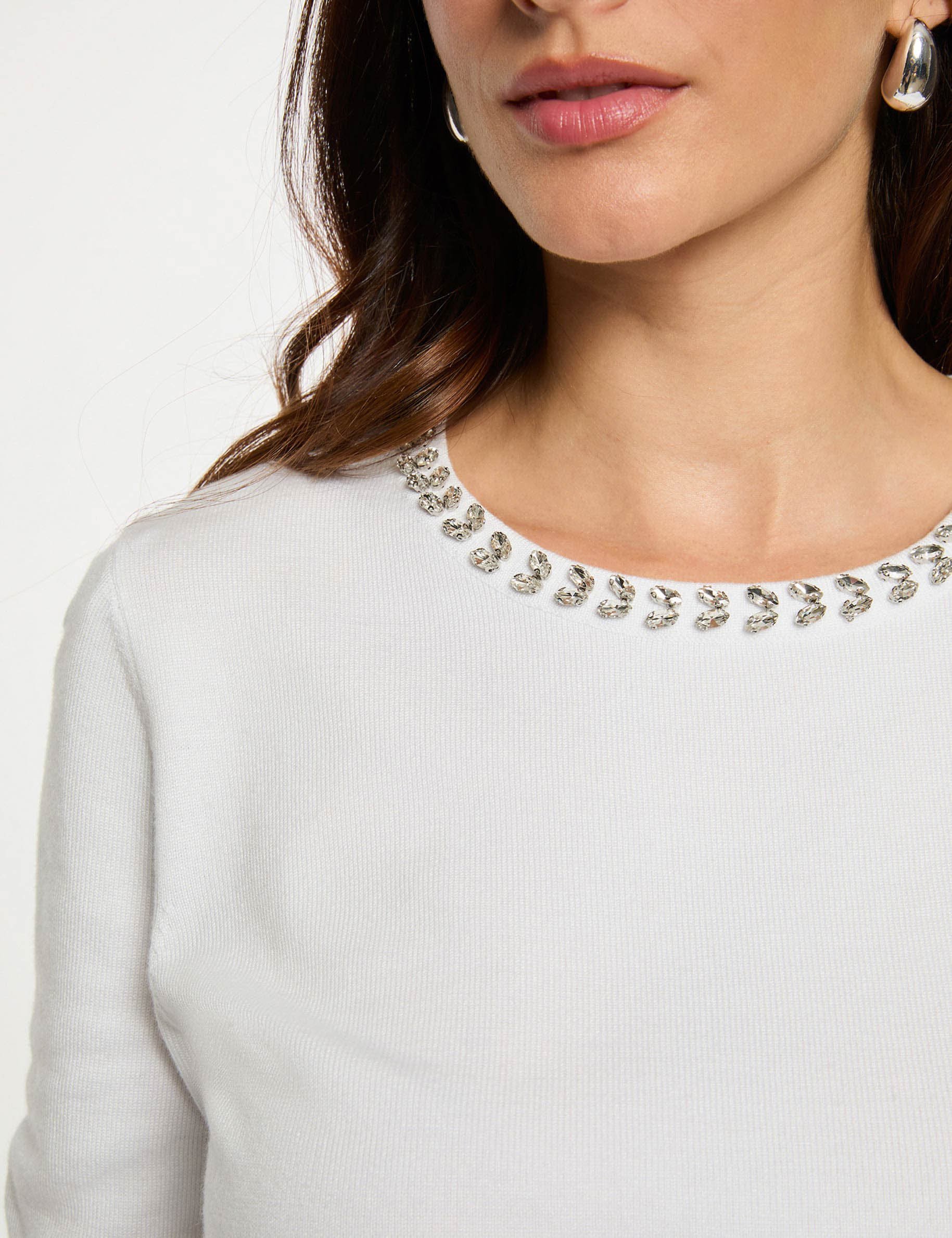 Pull ajusté strass blanc femme