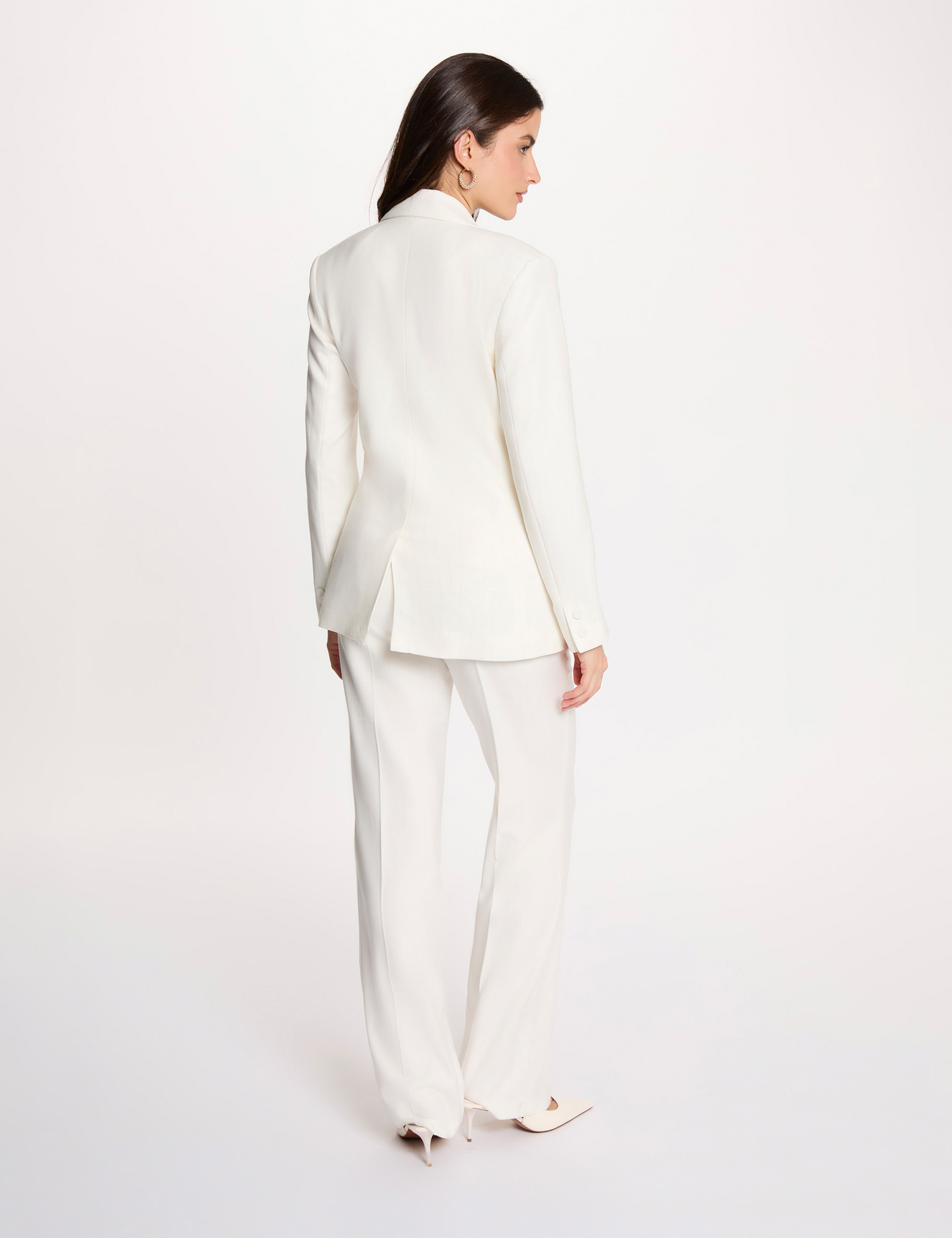 Veste tailleur &agrave; fines rayures blanc femme