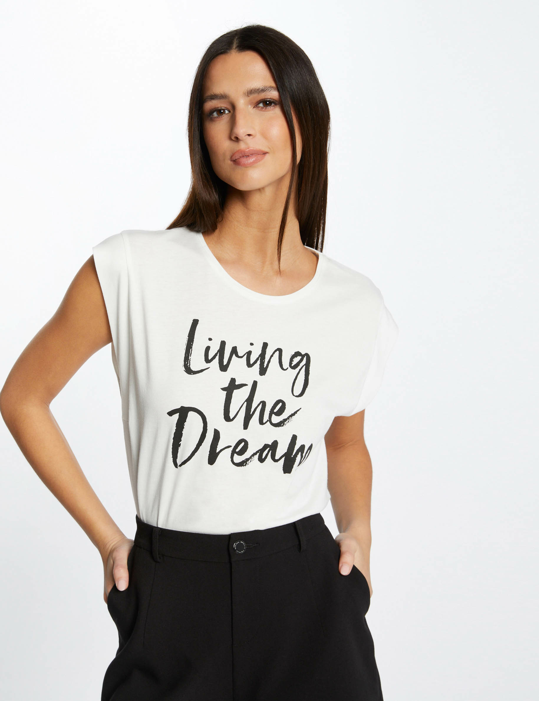 t shirt met korte mouwen en opschrift ecru vrouw T-shirt met korte mouwen en opschrift ecru vrouw