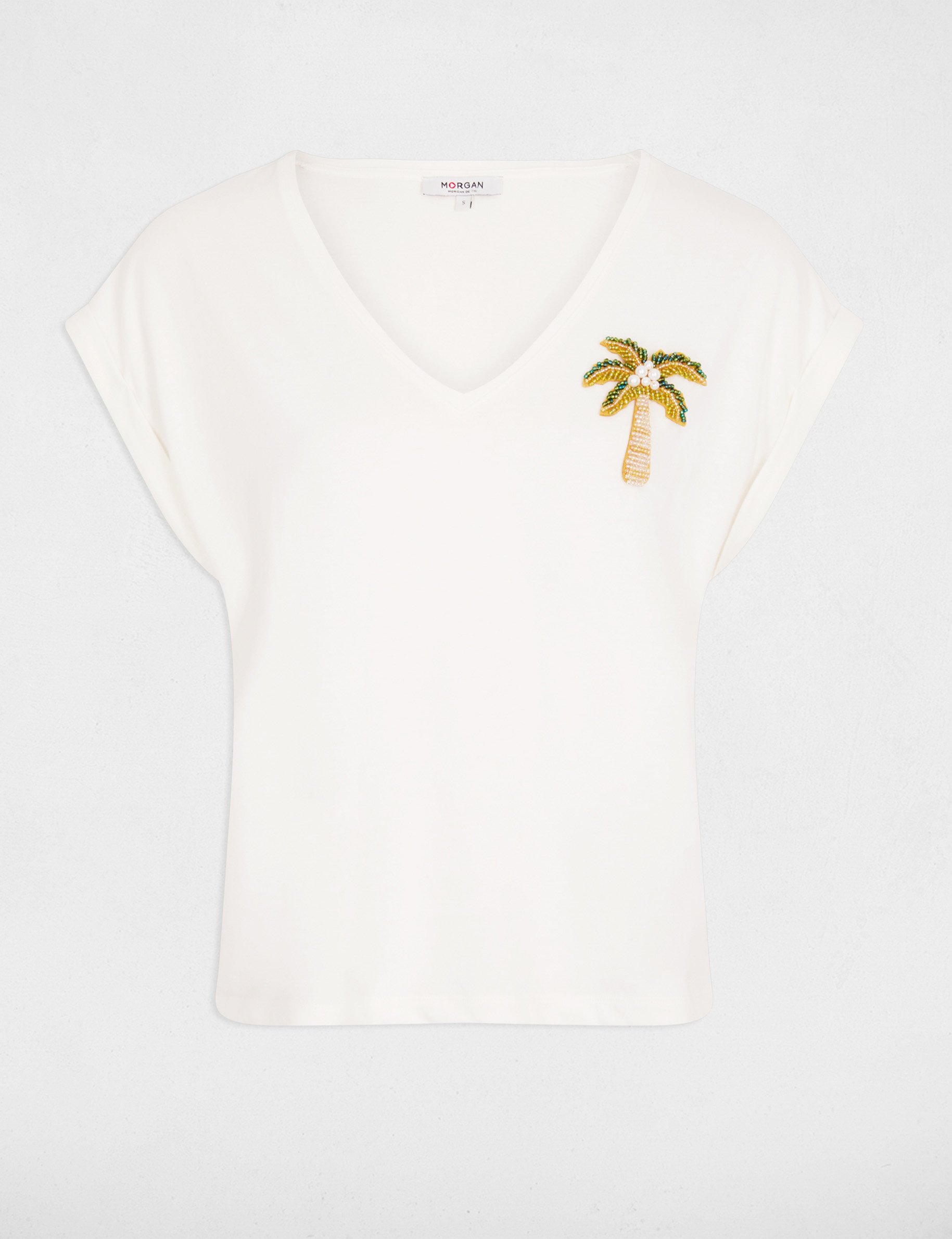T-shirt col v manches courtes blanc femme