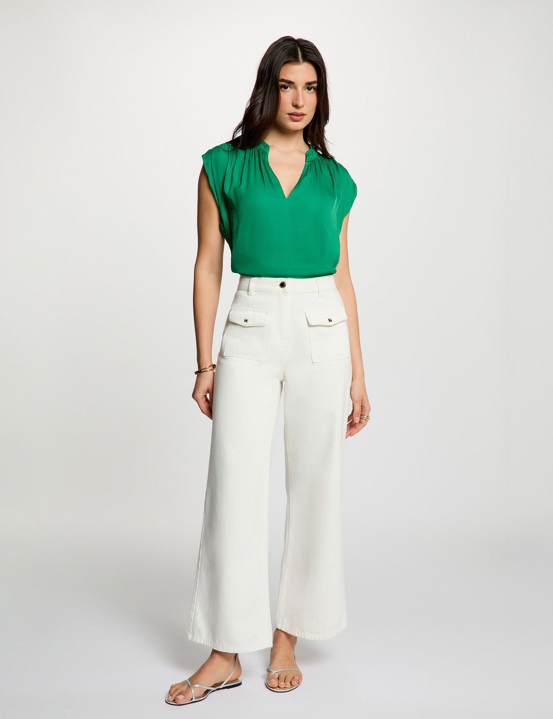 Blouse met korte mouwen weide groen vrouw