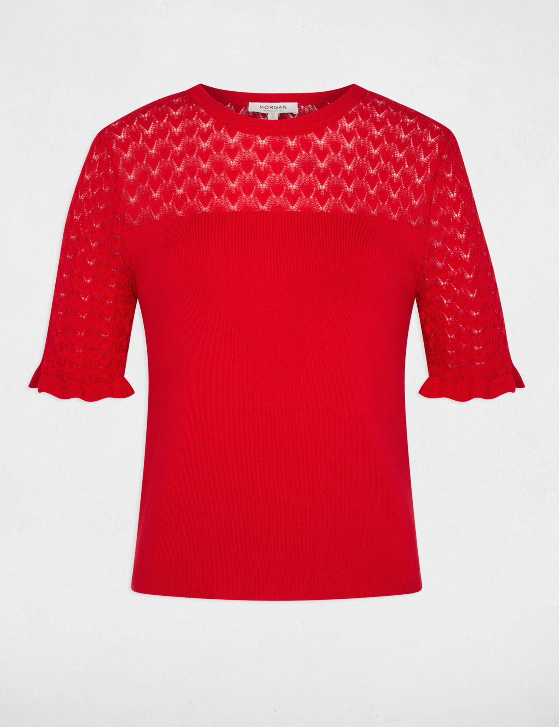 Pull manches courtes rouge femme