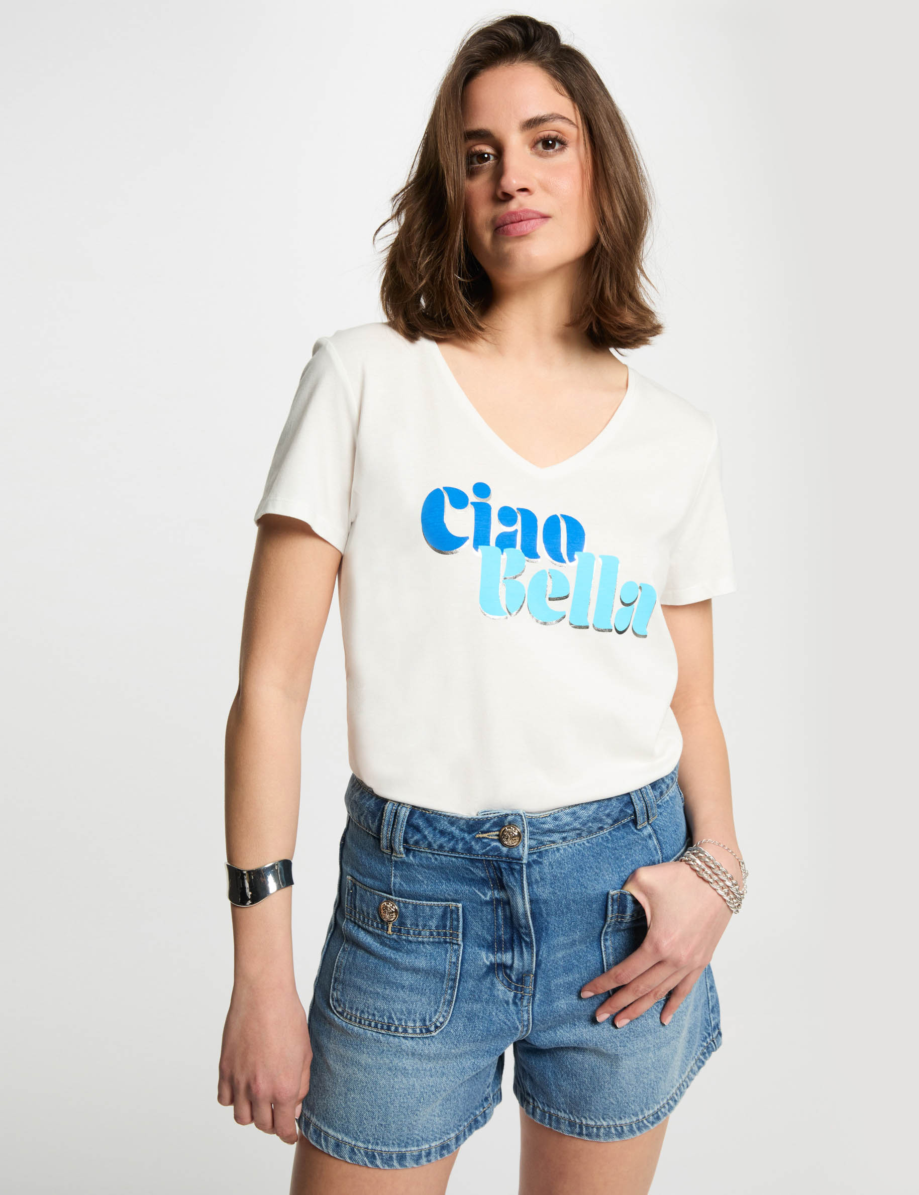 t shirt met opschrift helder wit vrouw T-shirt met opschrift helder wit vrouw