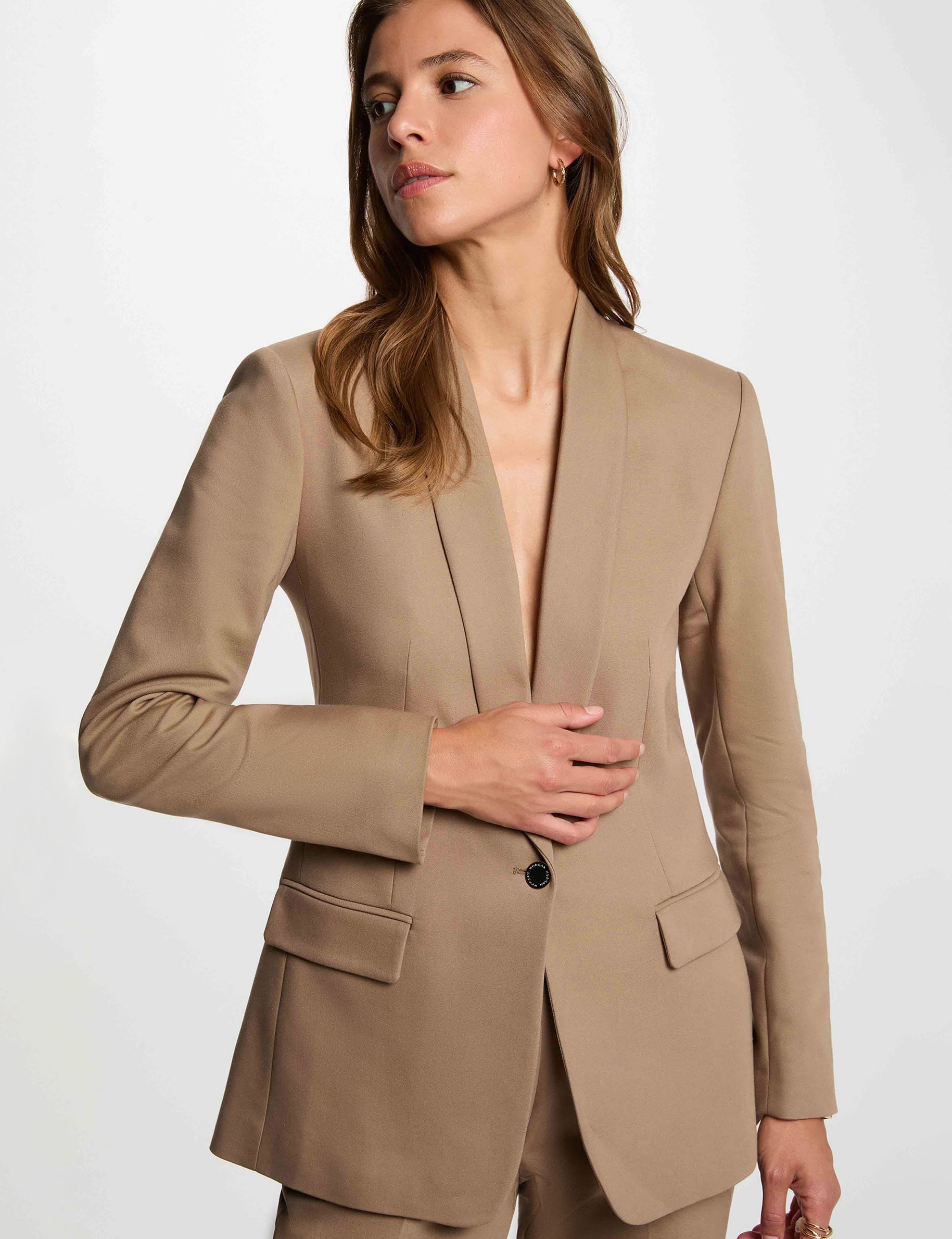 Korte jas met sjaalkraag taupe vrouw