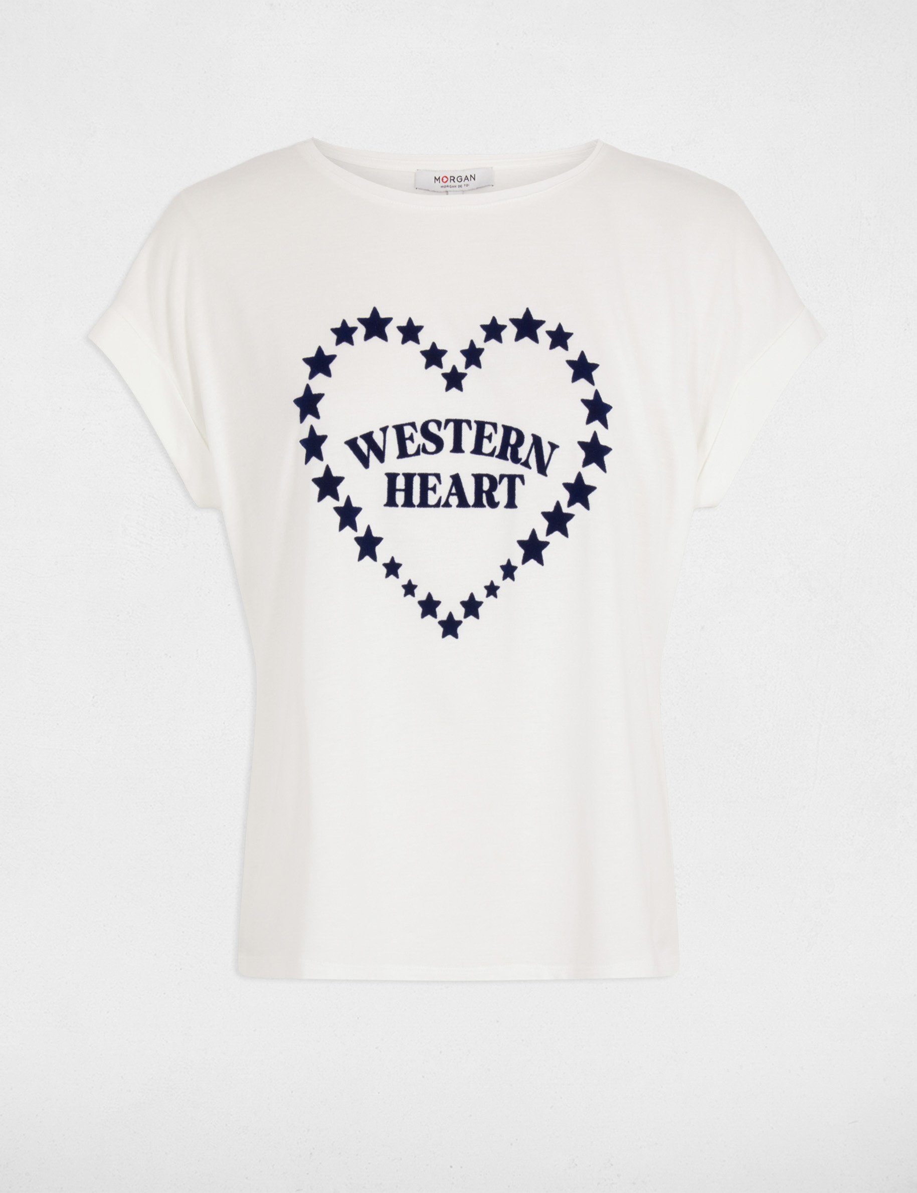 T-shirt droit col rond blanc femme
