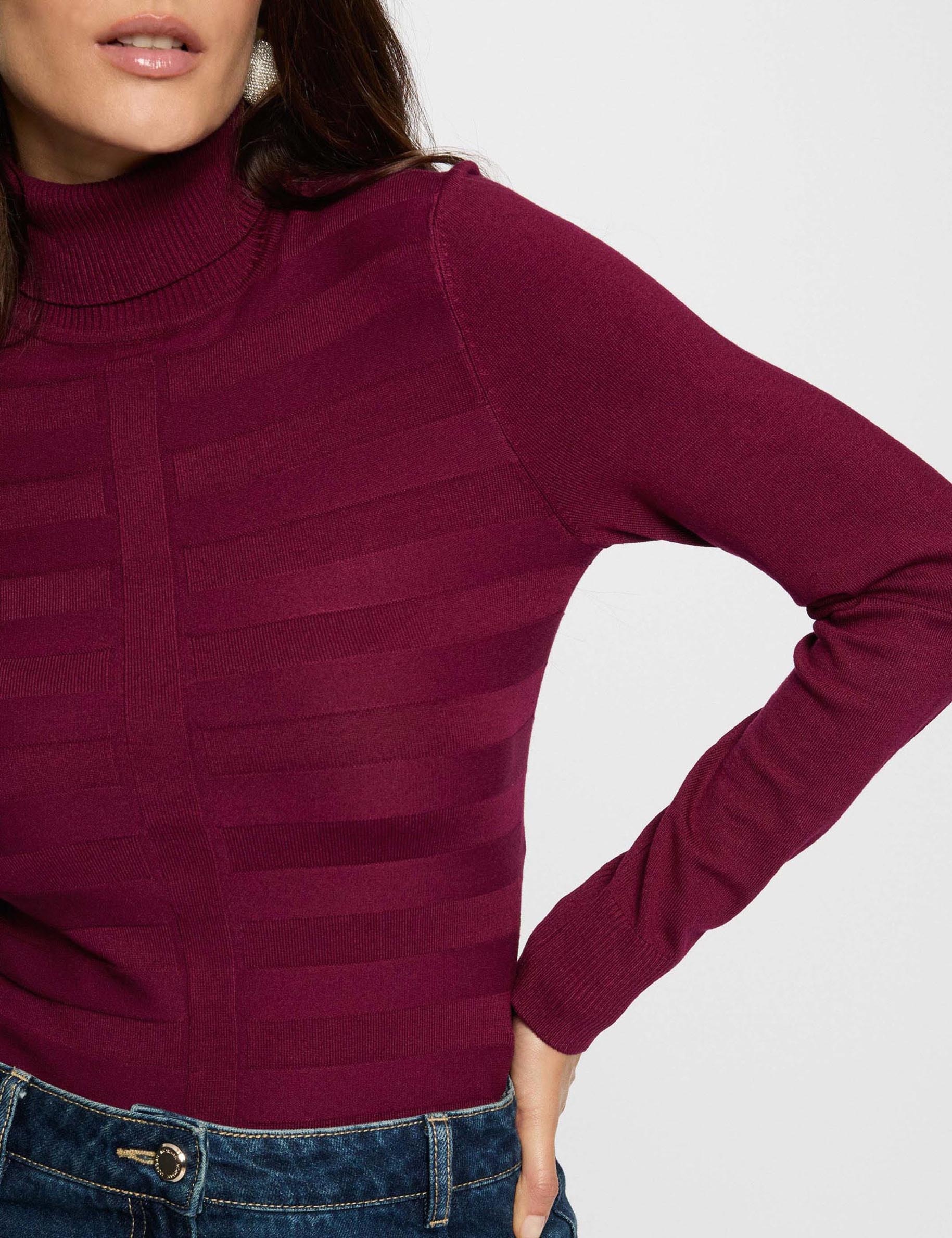 Pull col roul&eacute; prune femme