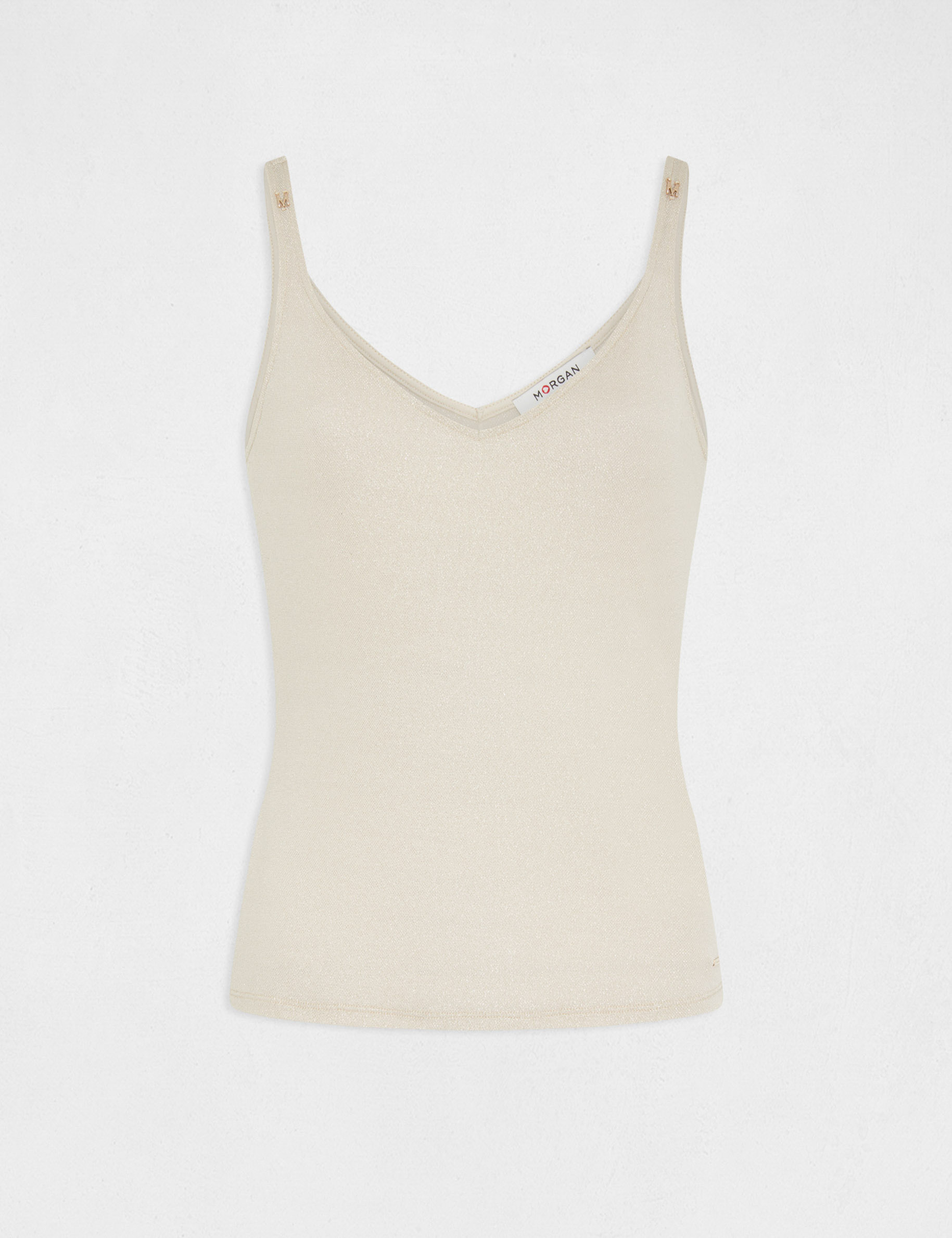 tanktop met v hals en metallic draad ivoor vrouw Tanktop met V-hals en metallic draad ivoor vrouw