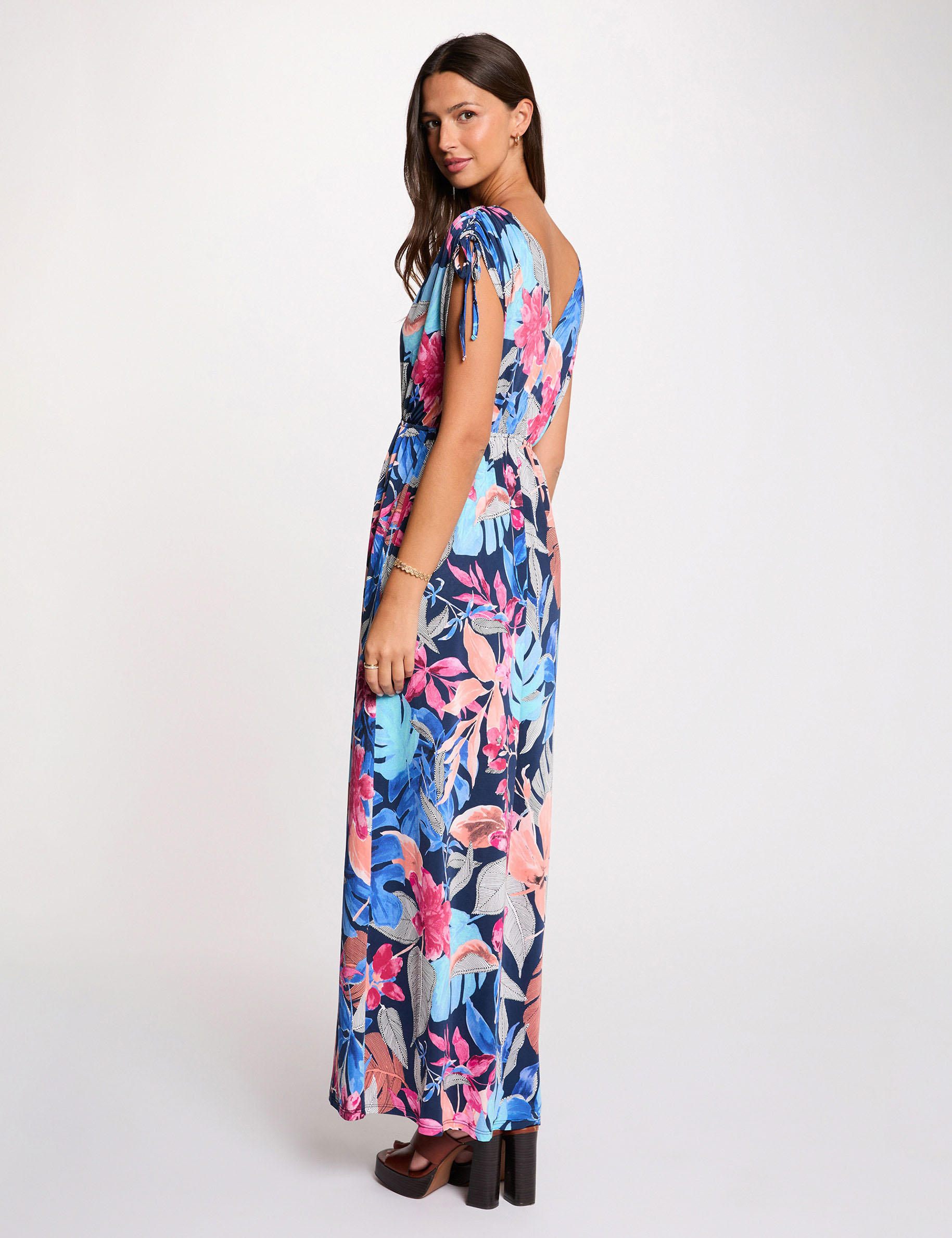 Robe longue d&eacute;collet&eacute; multicolore femme