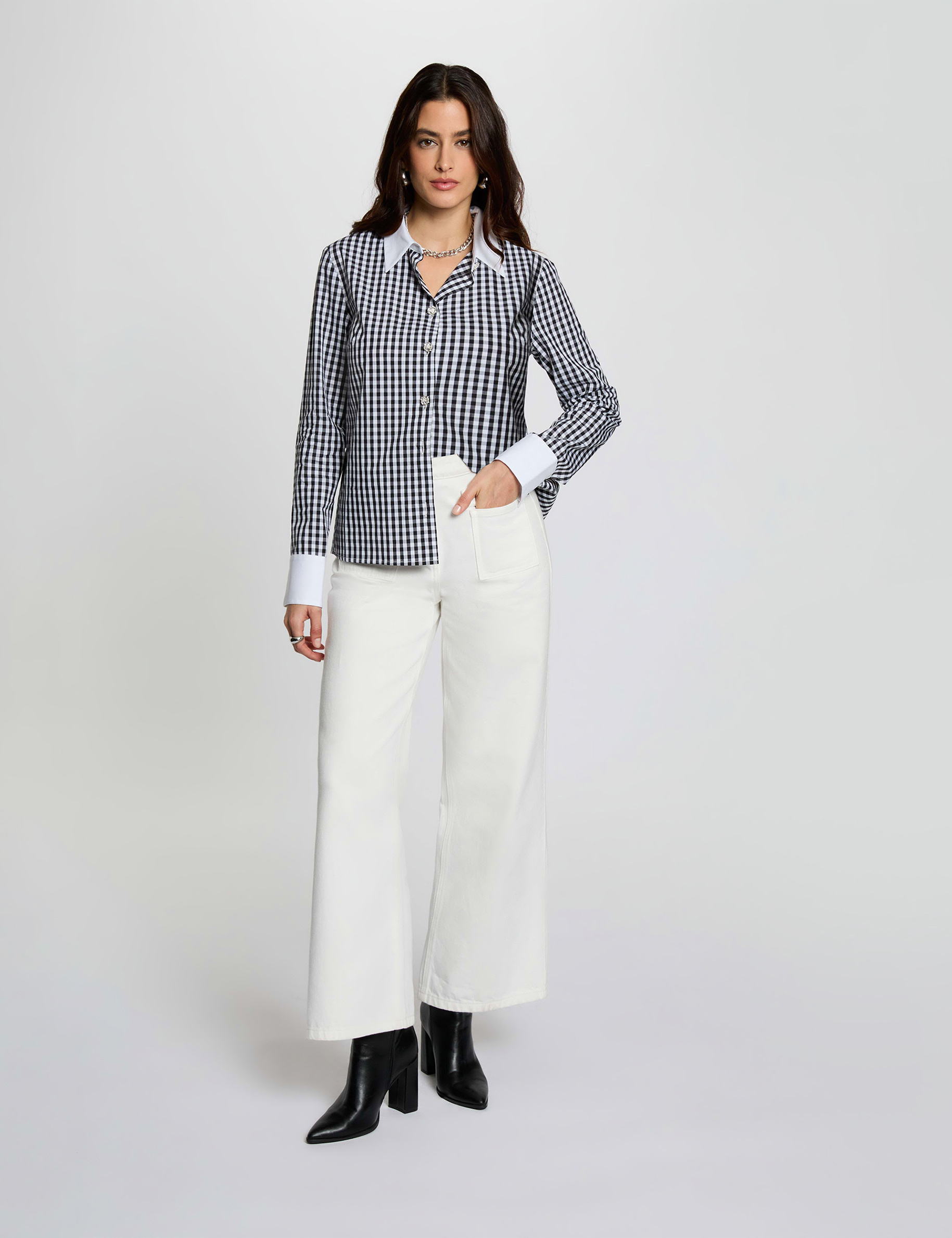 Chemise col contrastant multicolore femme