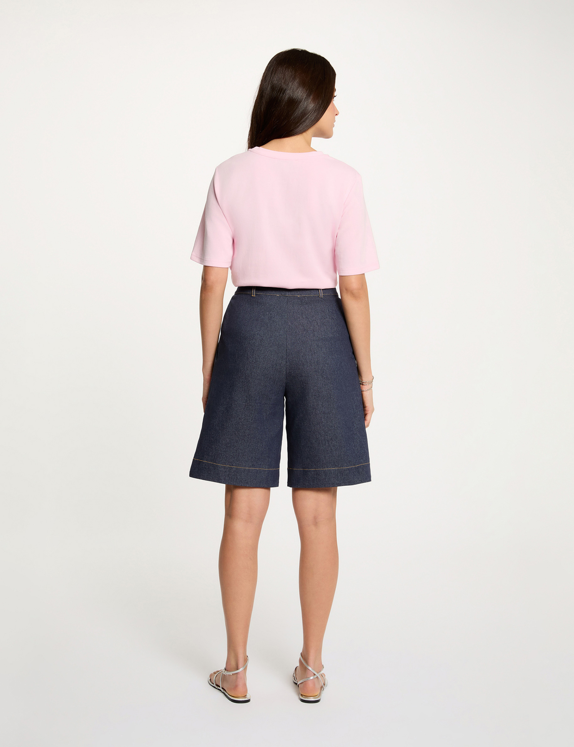 Wijde denim short ruw denim vrouw