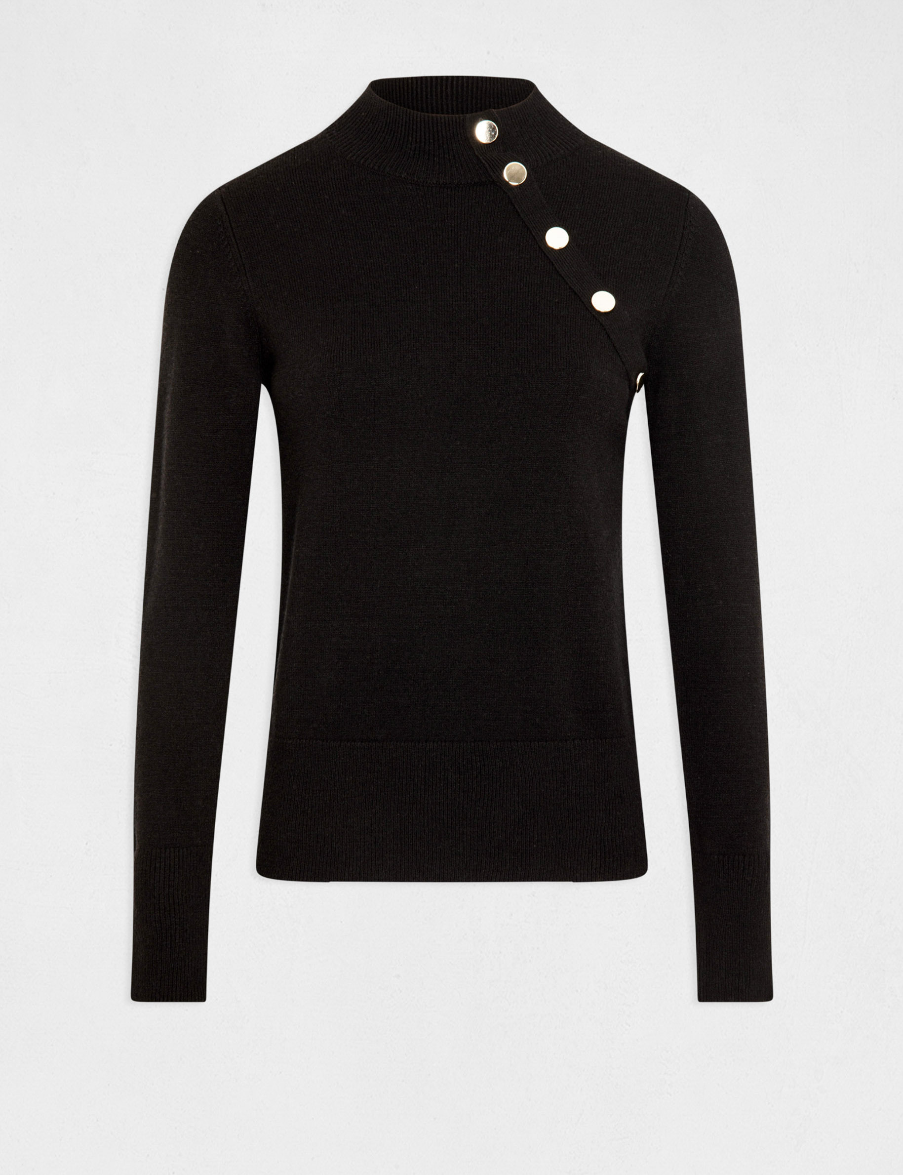 Pull manches longues boutons d&eacute;coratifs noir femme