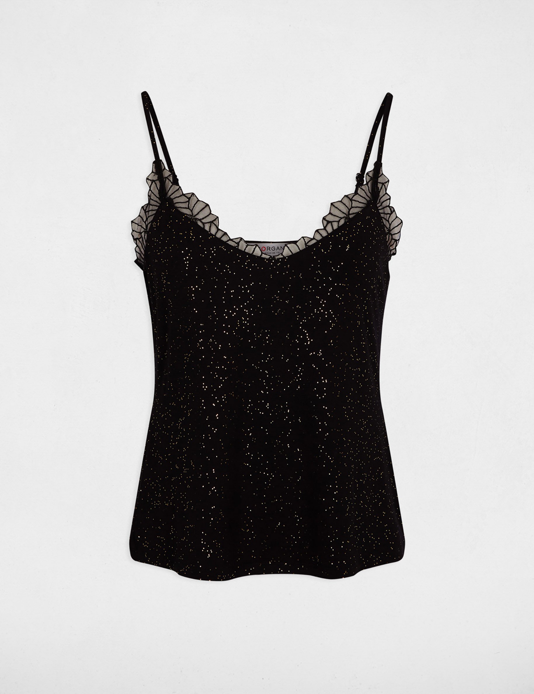 Kantentop met v-hals zwart vrouw