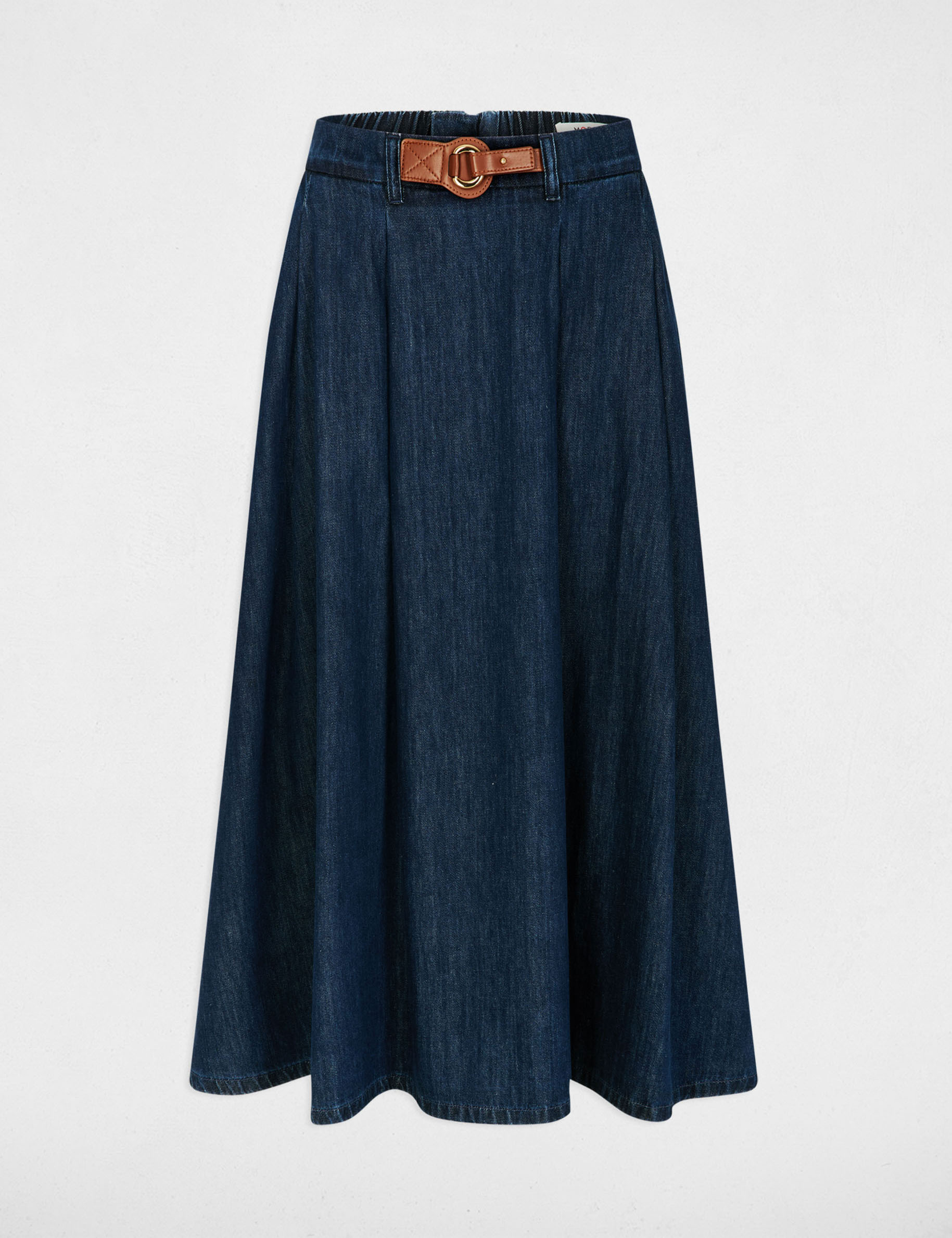 Lange uitlopende rok ruw denim vrouw