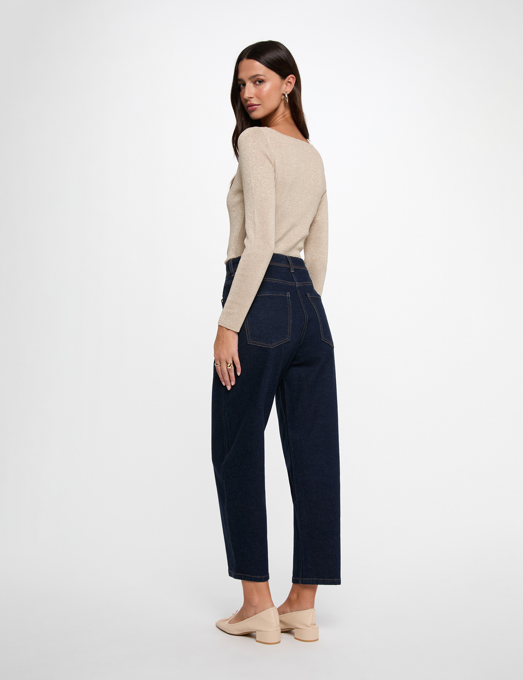 Pull cintr&eacute; col u ecru femme