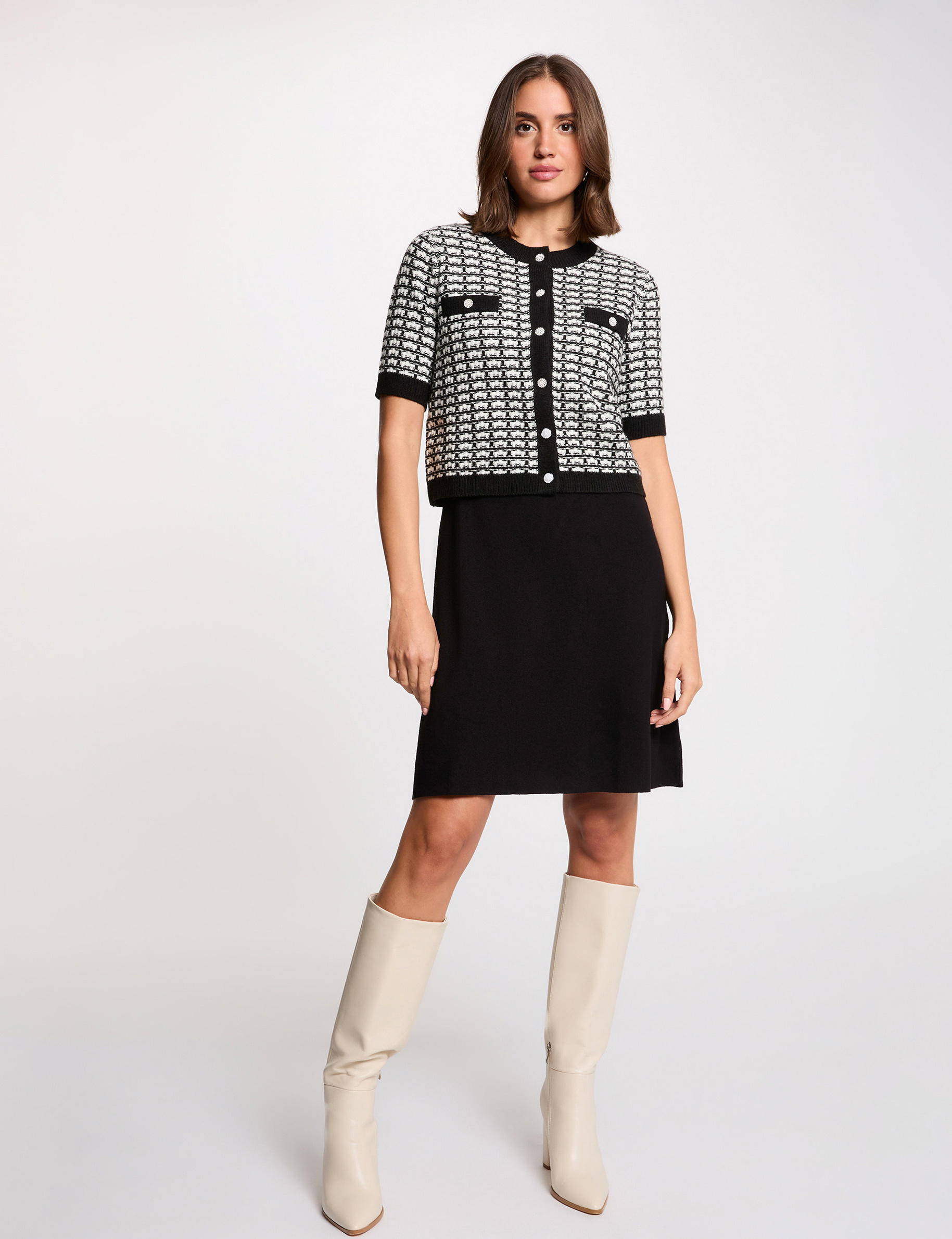 Robe tricot effet 2-en-1 noir femme