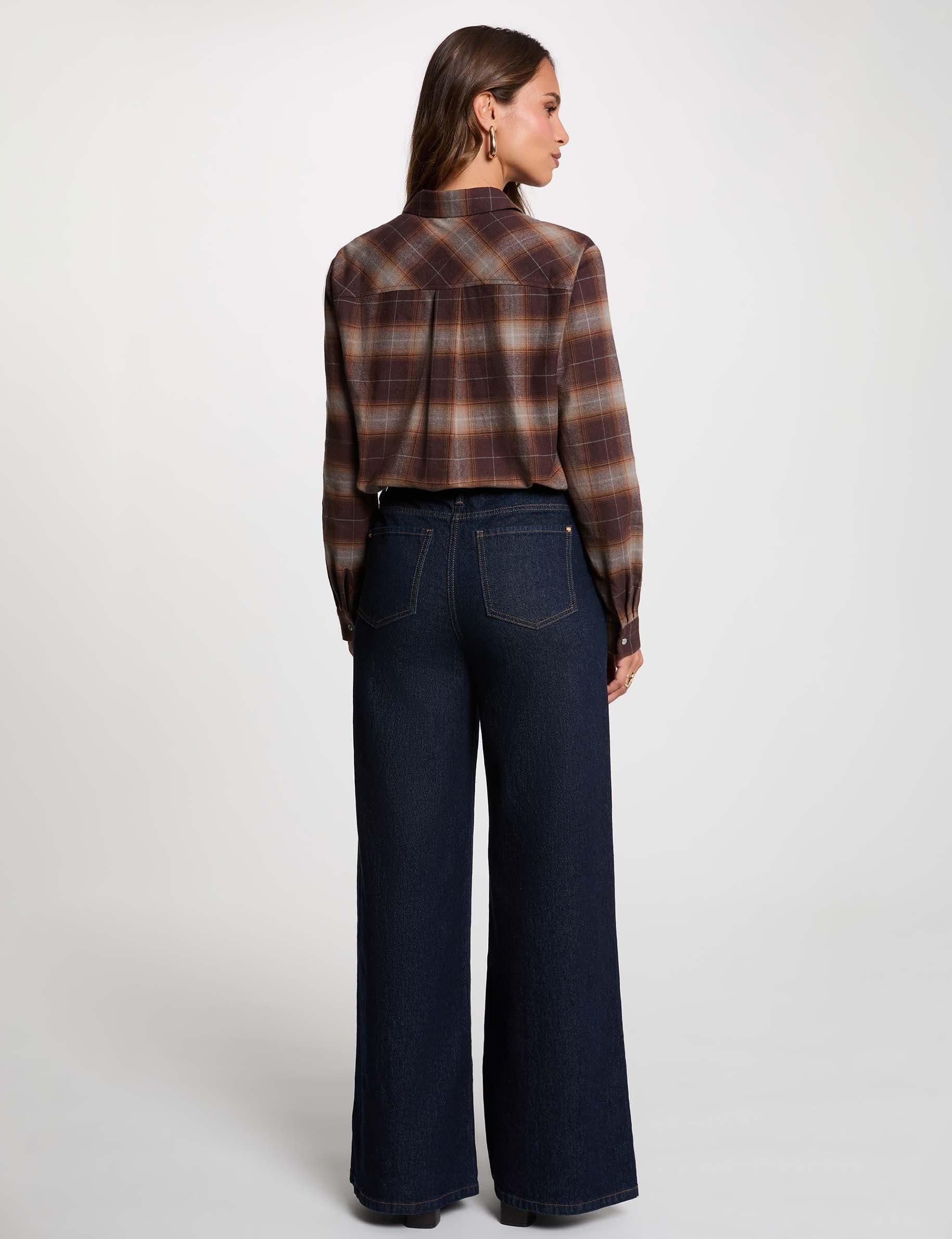 Chemise droite &agrave; carreaux multicolore femme