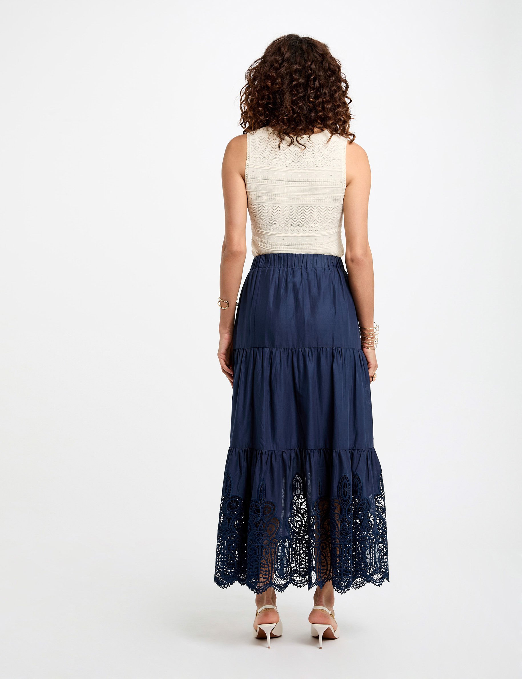 lange rok met kanten details bleu petrole vrouw Lange rok met kanten details bleu pétrole vrouw