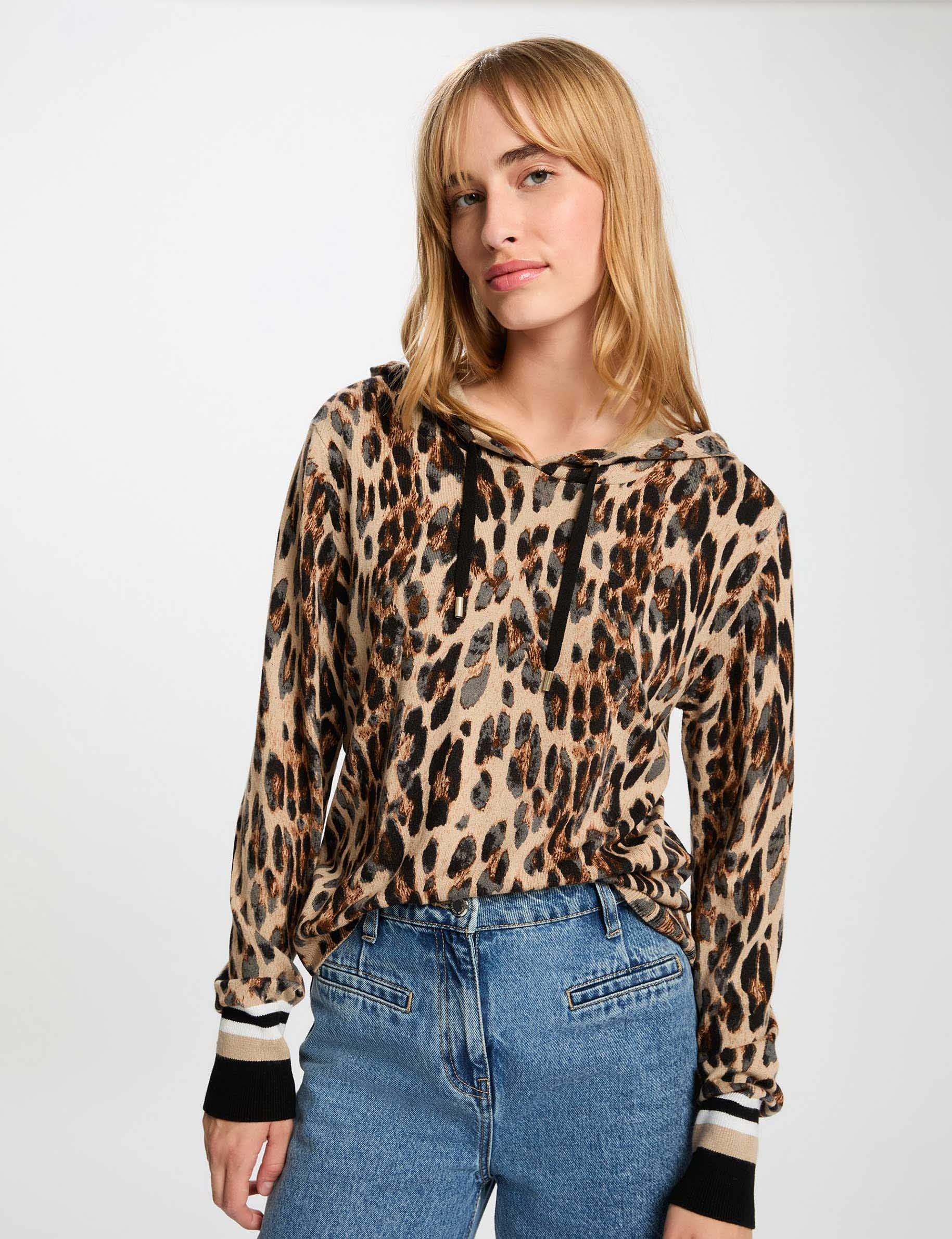 Pull droit à capuche multicolore femme