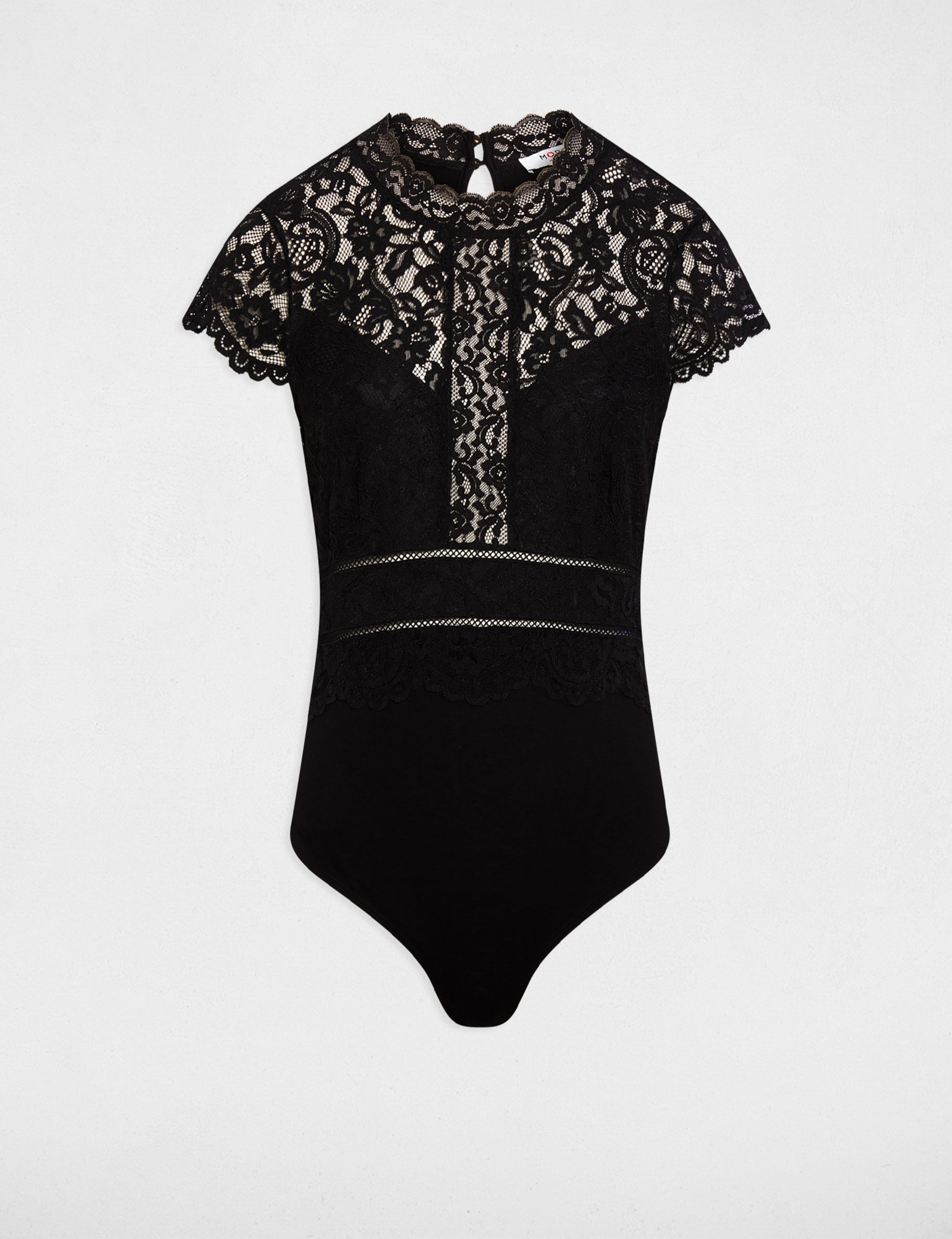 Body dentelle col montant noir femme