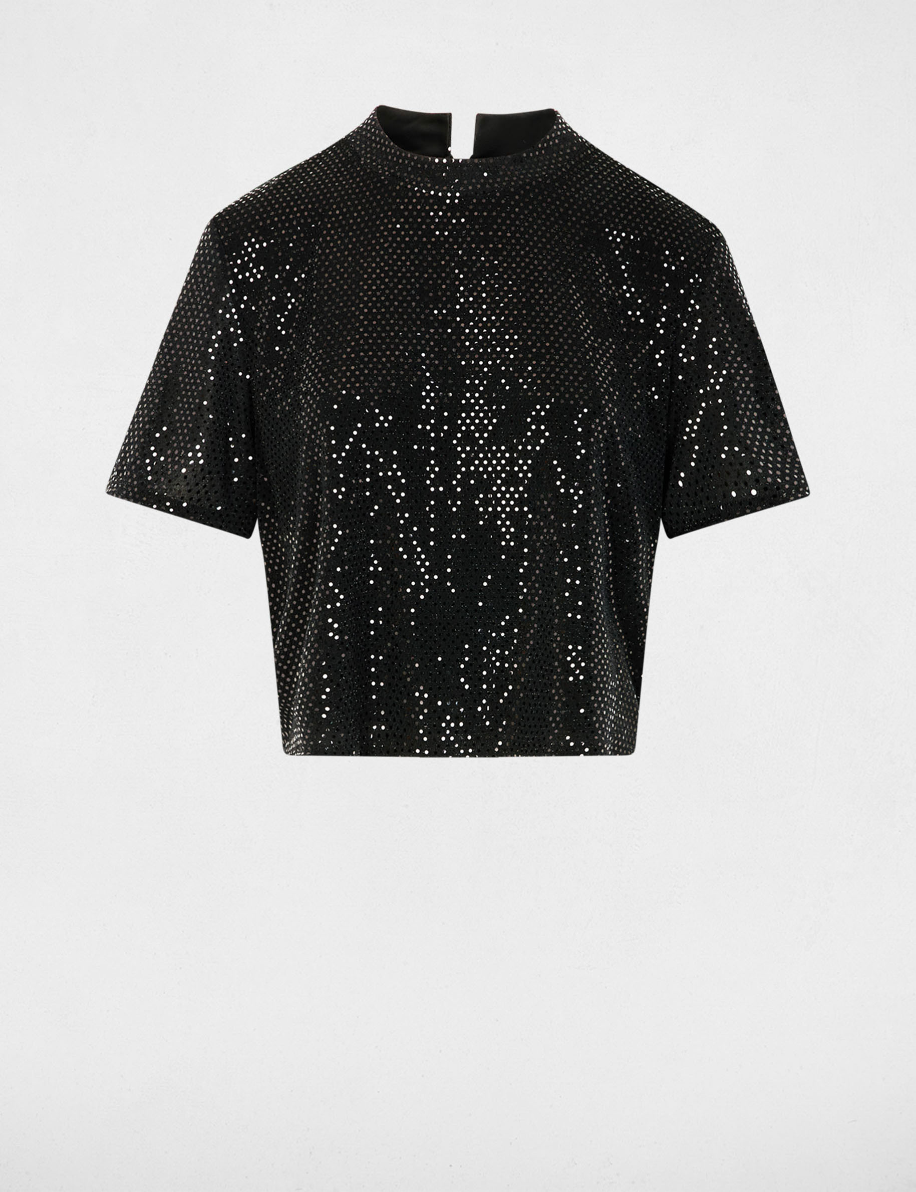T-shirt sequins col montant noir femme