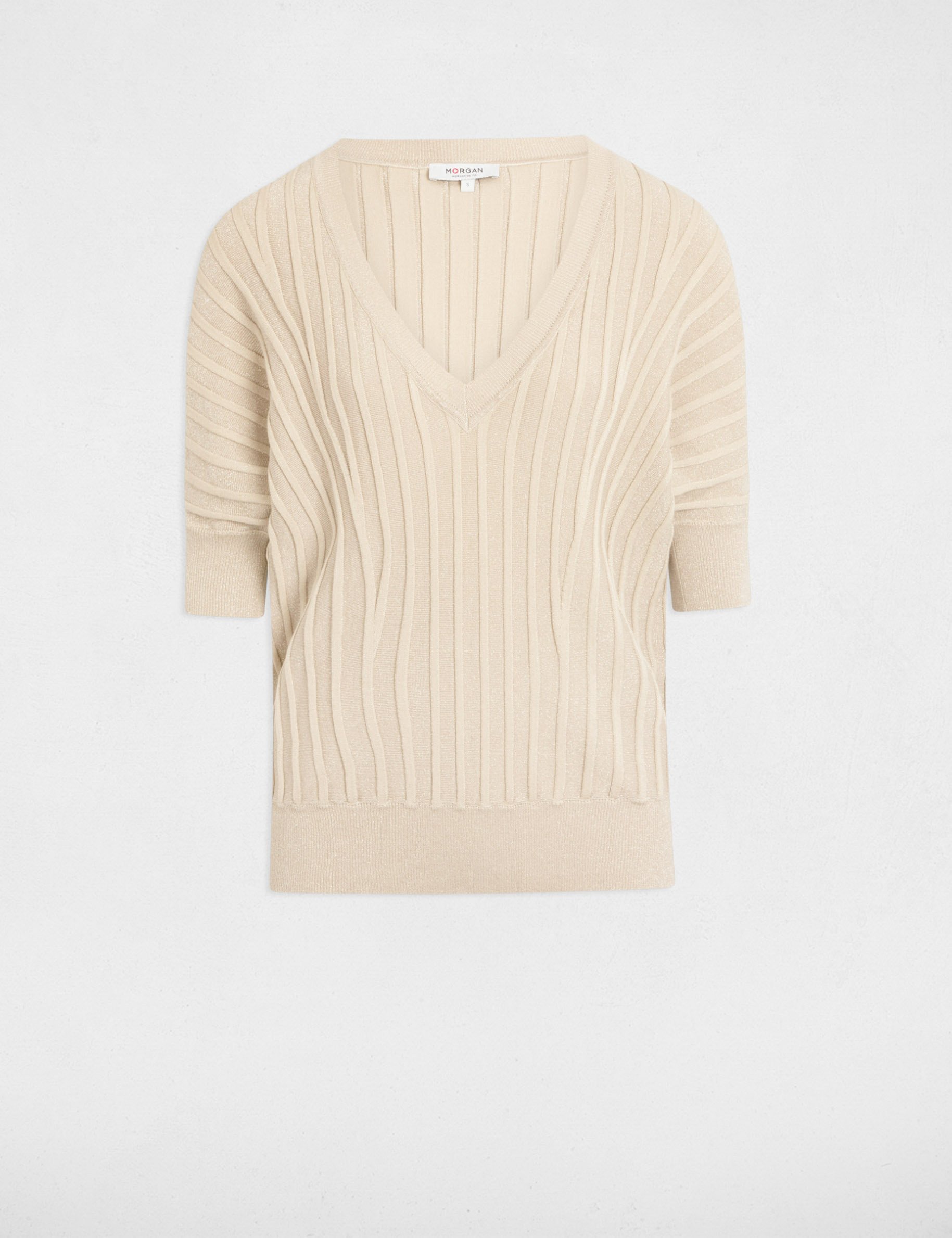 pull manches 34 col en v sable femme Pull manches 3/4 col en V sable femme