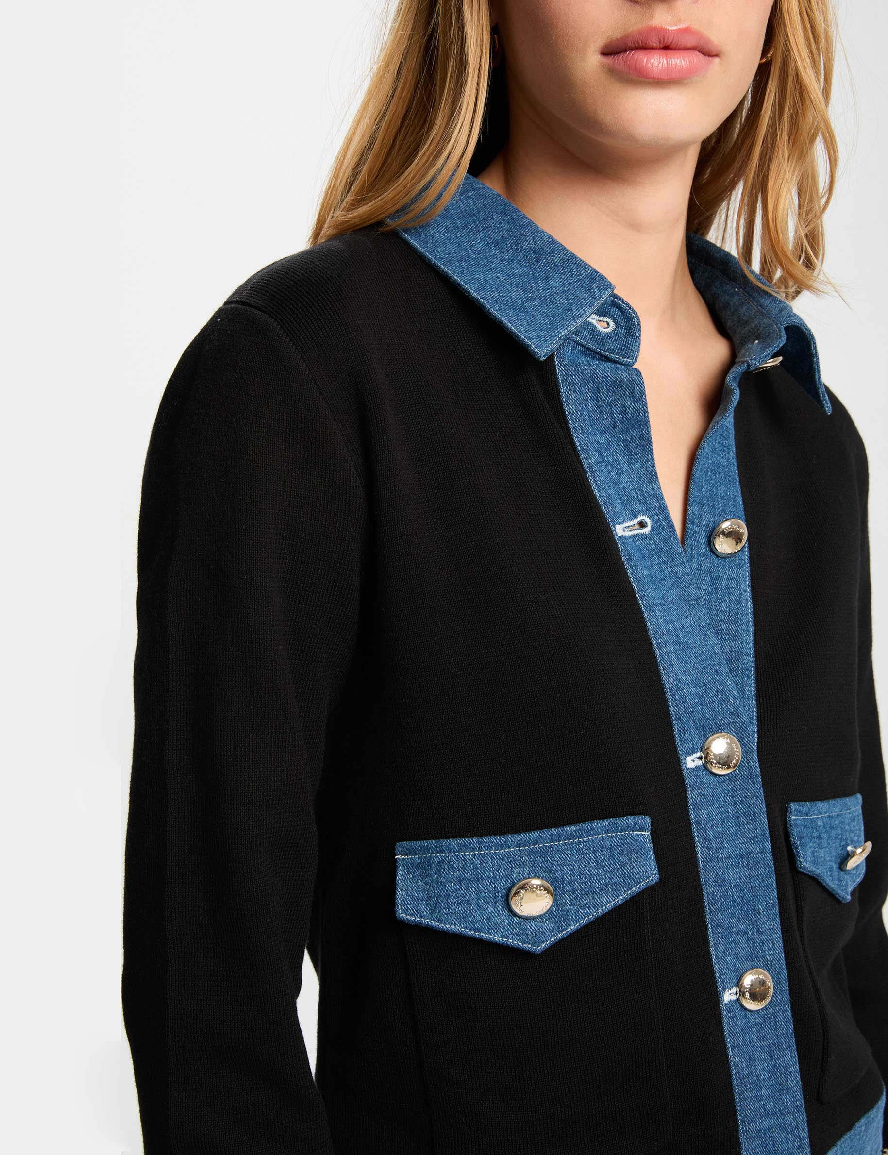 Gilet col &agrave; revers ray&eacute; noir femme